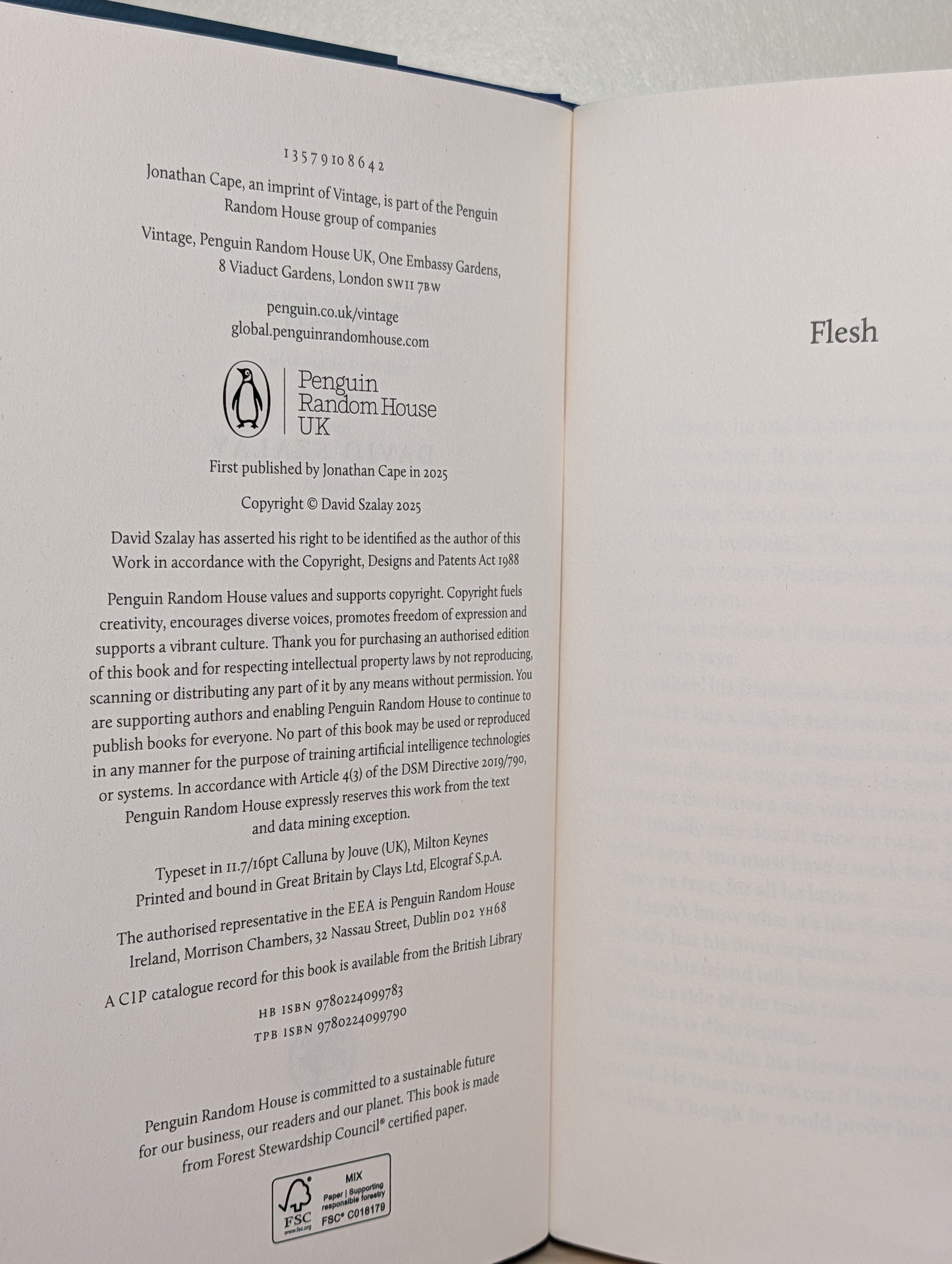 Flesh by David Szalay (Signed First Edition)