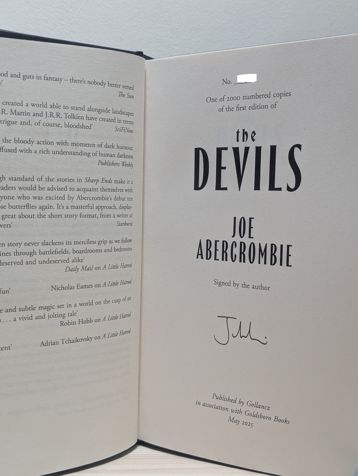 The Devils by Joe Abercrombie (Signed Numbered First Edition with sprayed edges)