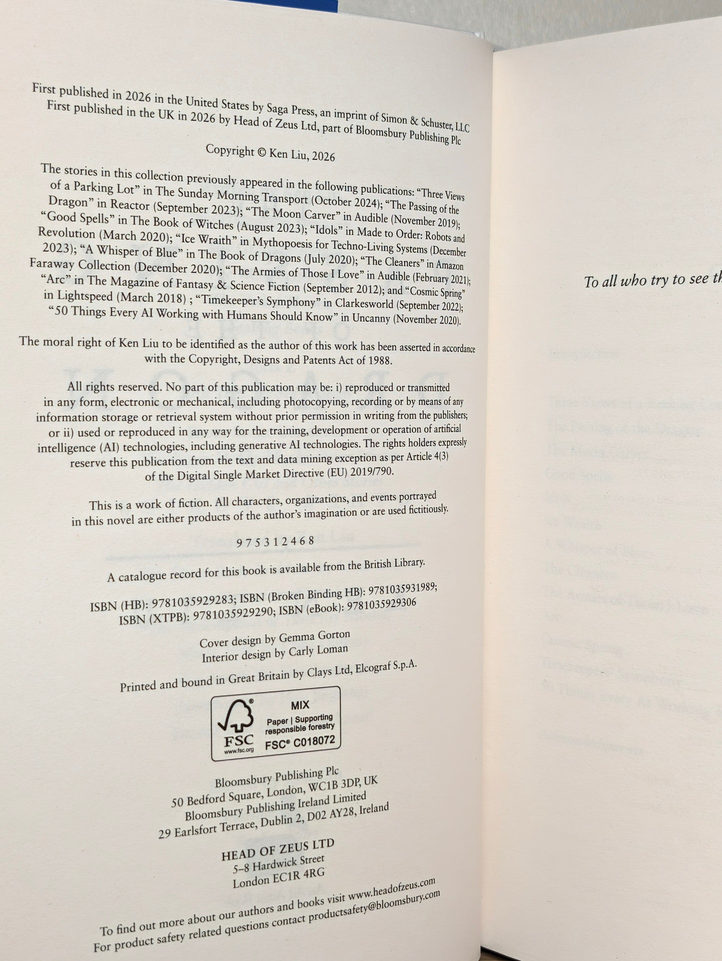 The Passing of the Dragon and Other Stories by Ken Liu (Signed First Edition)