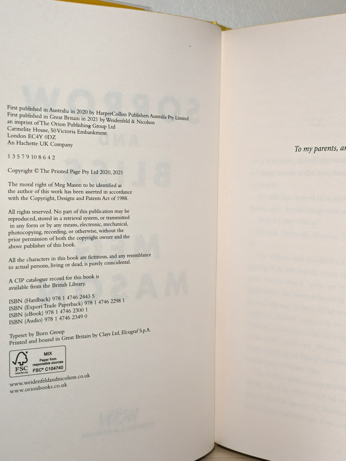 Sorrow and Bliss by Meg Mason (Signed First Edition with sprayed edges)