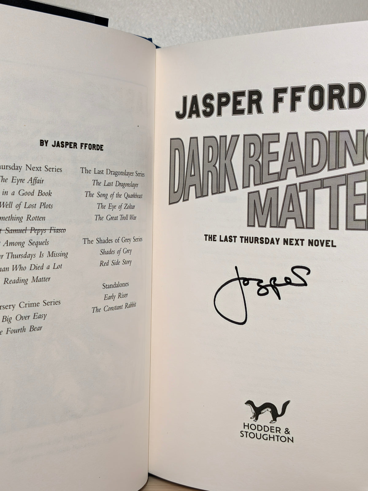 Dark Reading Matter by Jasper Fforde (Signed First Edition)