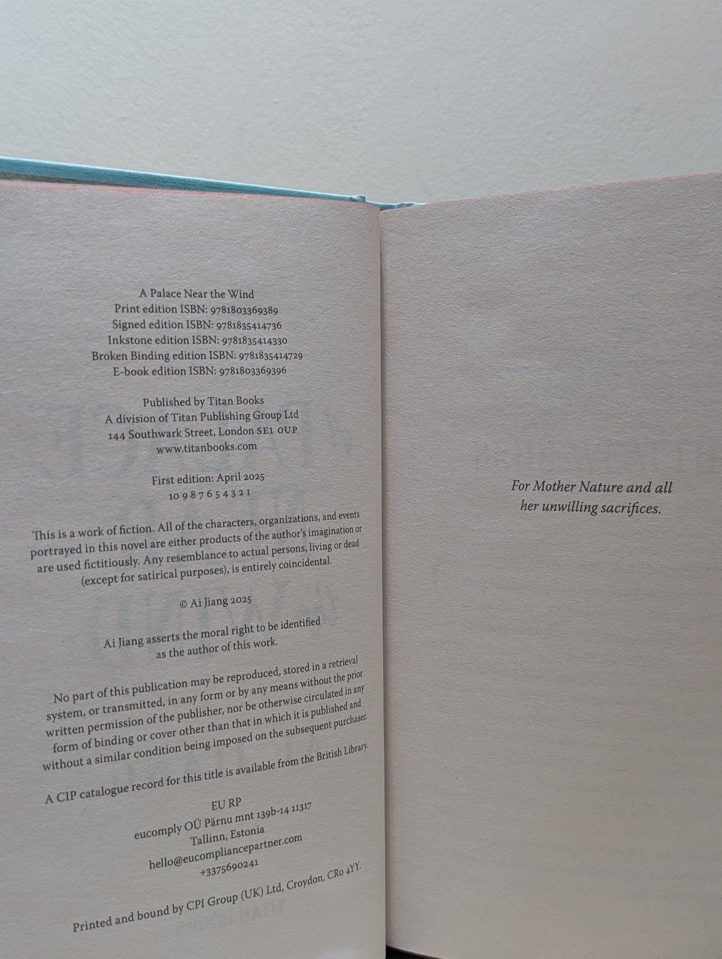 A Palace Near the Wind: Natural Engines by Ai Jiang (Signed Numbered First Edition with sprayed edges) - Fialta Books