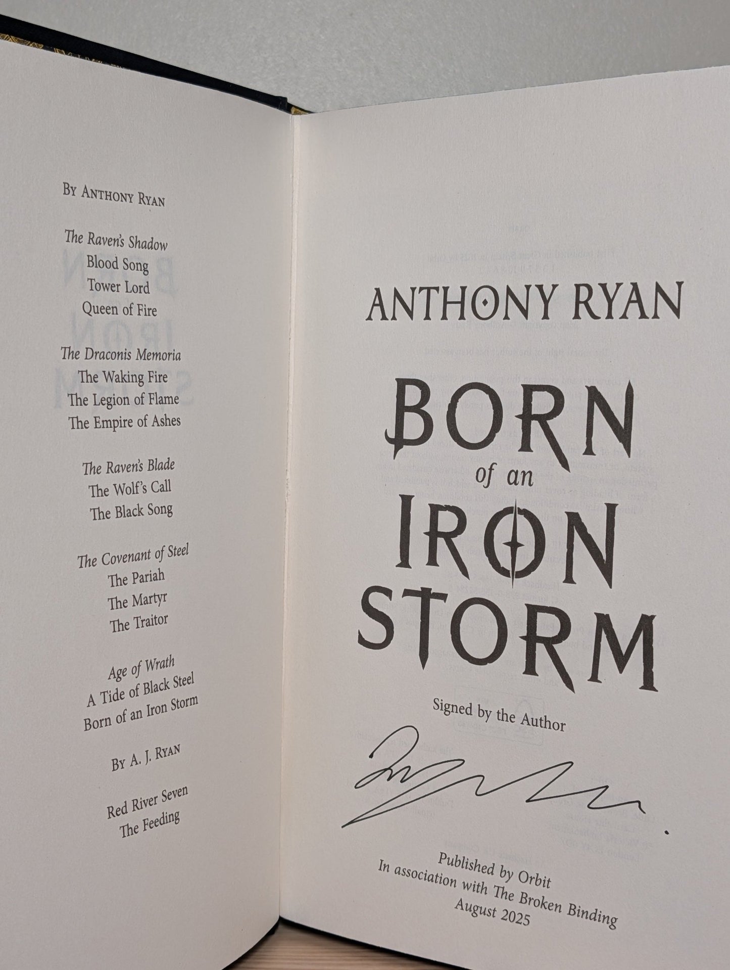 A Tide of Black Steel; Born of an Iron Storm by Anthony Ryan (Signed with sprayed edges) - Fialta Books