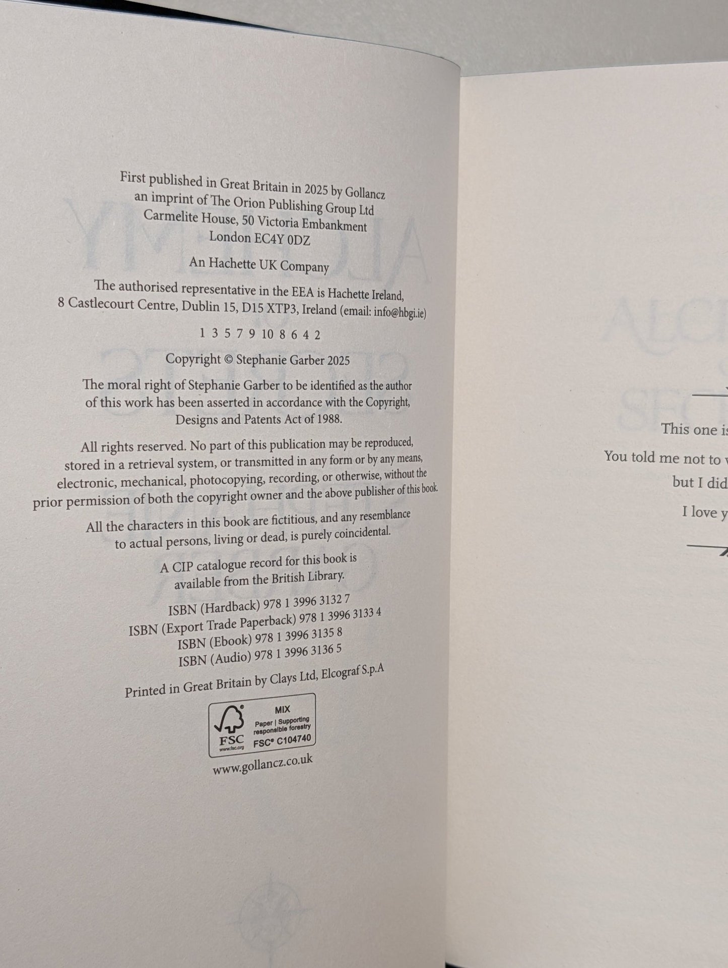 Alchemy of Secrets by Stephanie Garber (Signed with sprayed edges and key cover) - Fialta Books