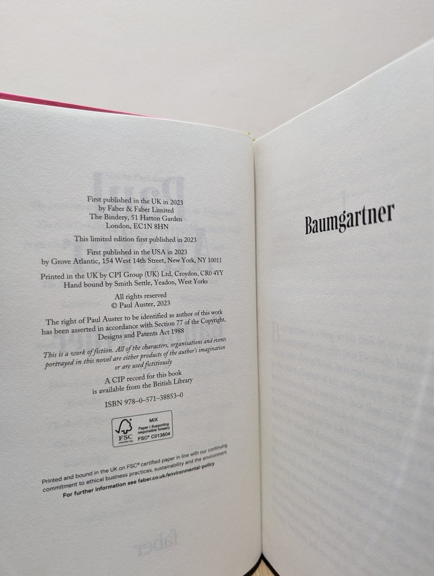 Baumgartner by Paul Auster (Signed Deluxe Edition) - Fialta Books