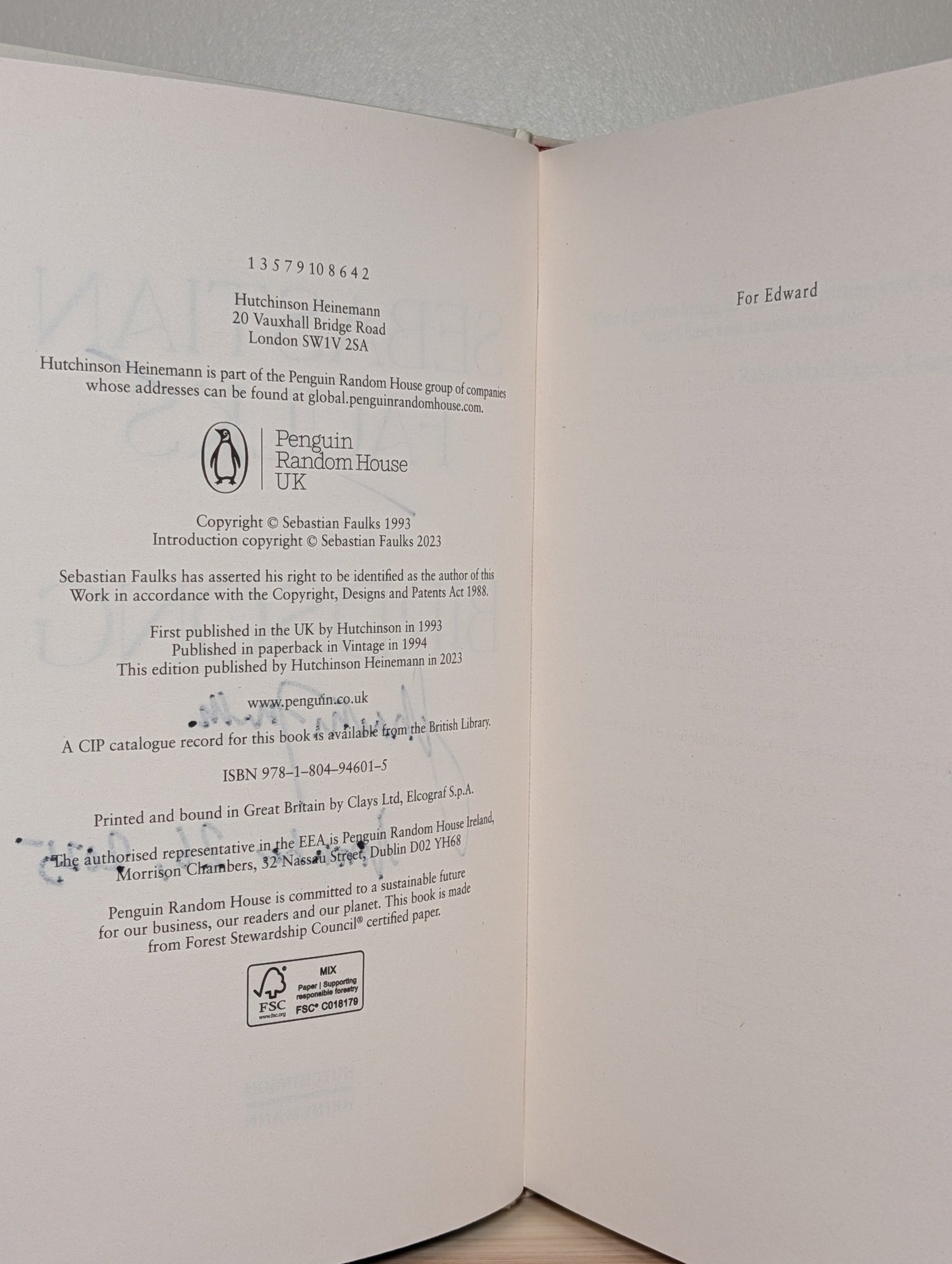 Birdsong by Sebastian Faulks (Signed Anniversary Edition) - Fialta Books