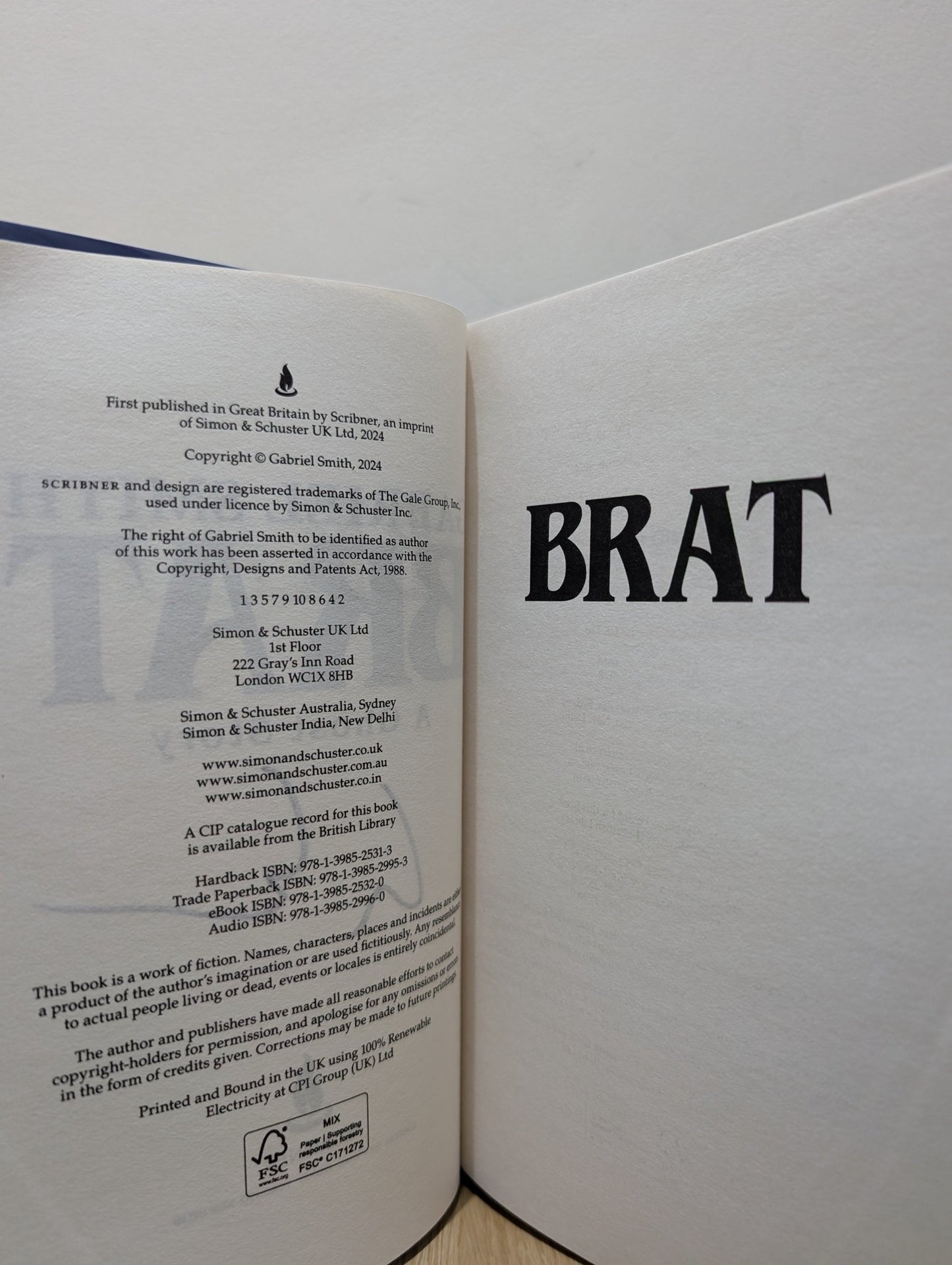 Brat: A Ghost Story by Gabriel Smith (Signed First Edition) - Fialta Books