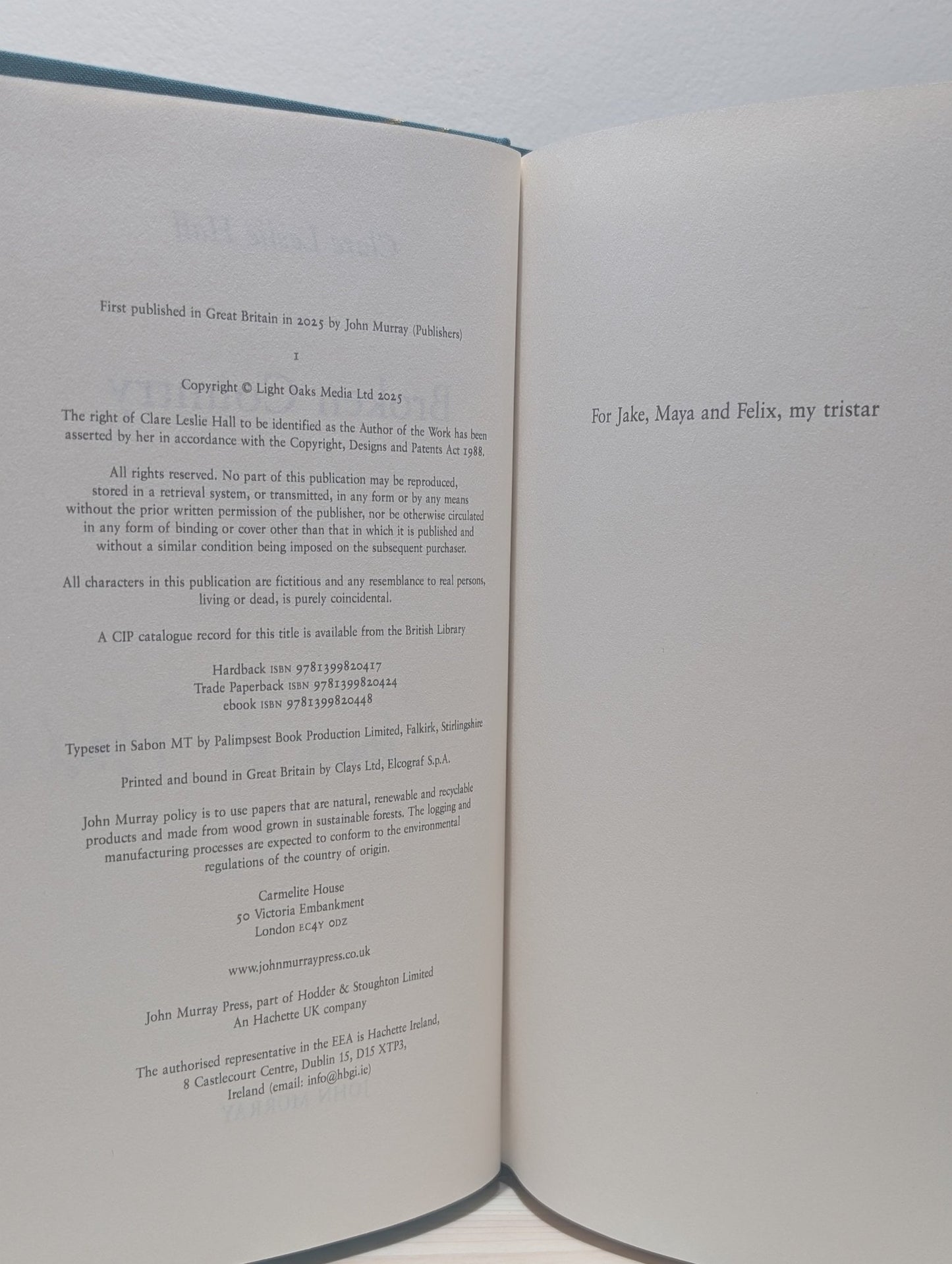 Broken Country by Clare Leslie Hall (Signed Numbered First Edition with sprayed edges) - Fialta Books