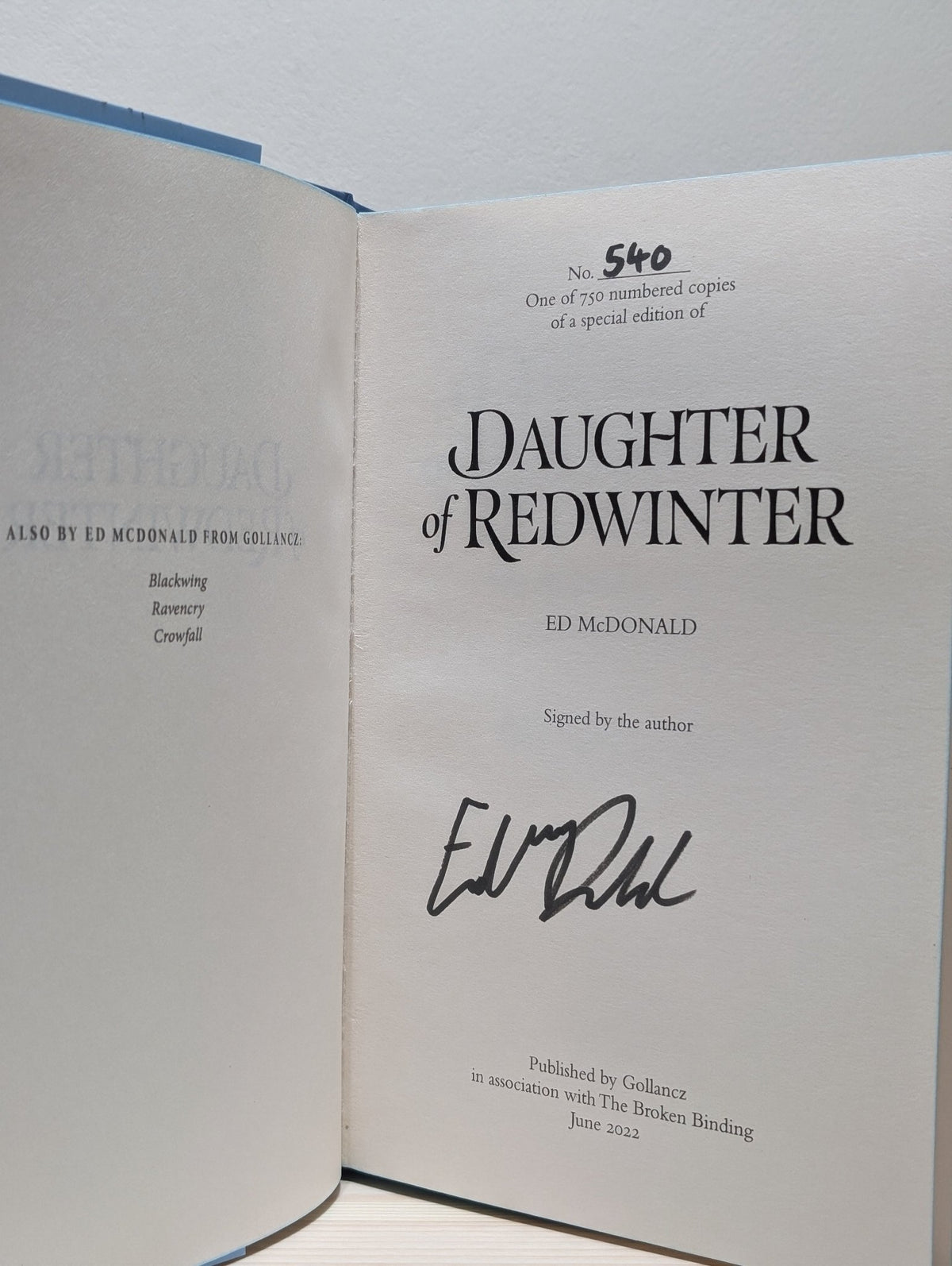 Daughter of Redwinter; Traitor of Redwinter: Witch Queen of Redwinter by Ed McDonald (Signed Numbered Set with sprayed edges) - Fialta Books
