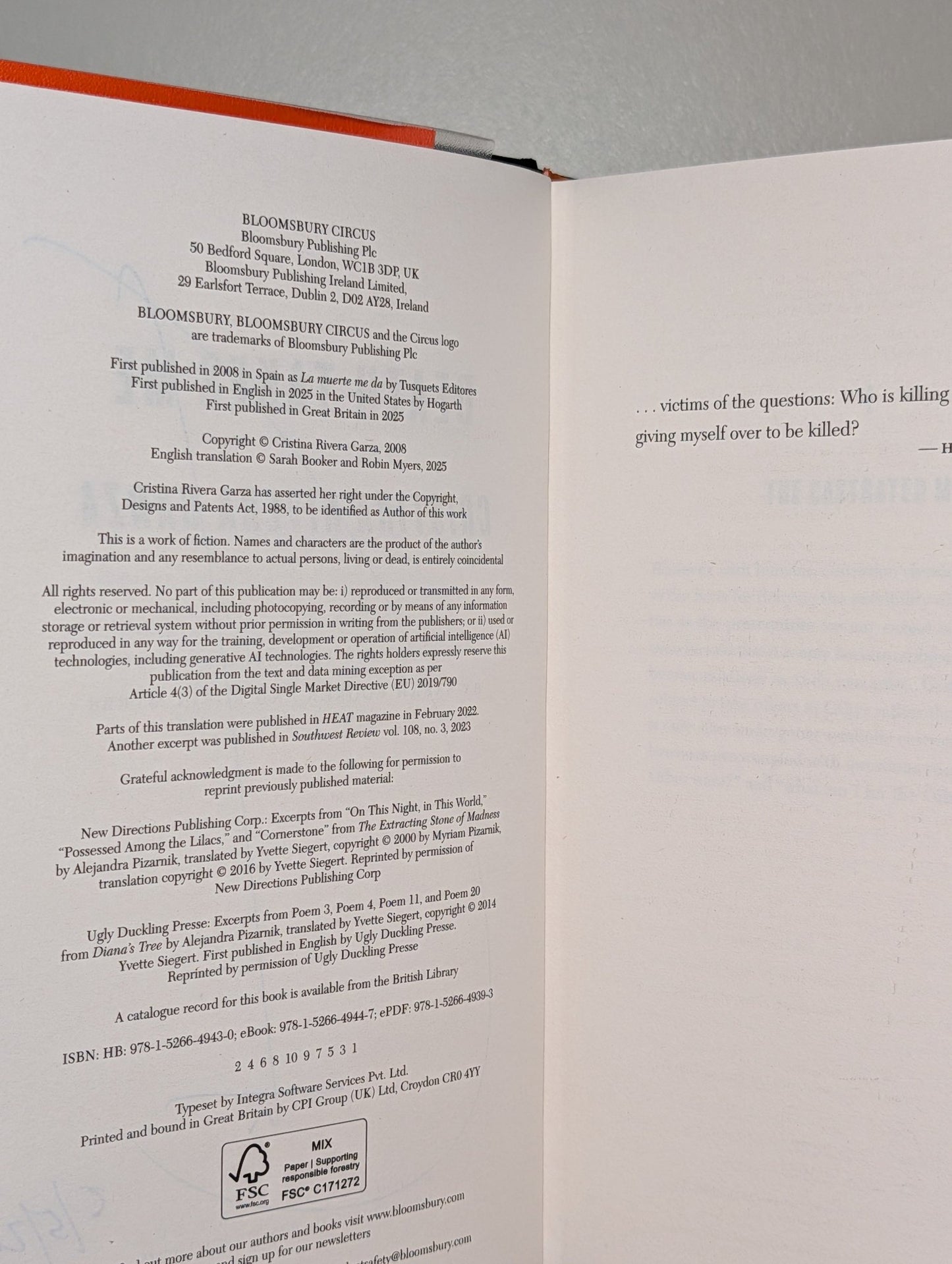 Death Takes Me by Cristina Rivera Garza (Signed Dated First Edition) - Fialta Books