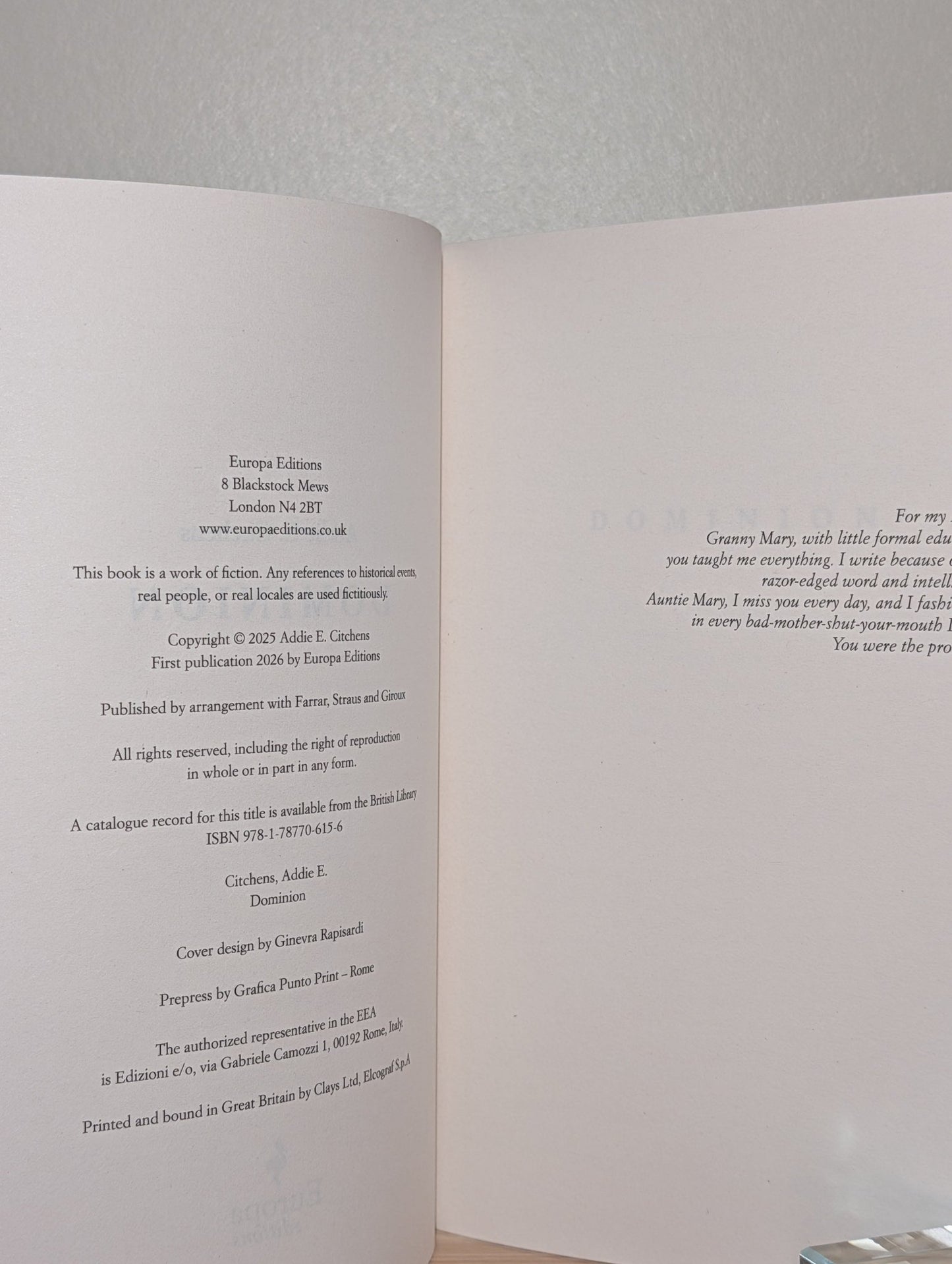 Dominion by Addie E. Citchens (First Edition) - Fialta Books
