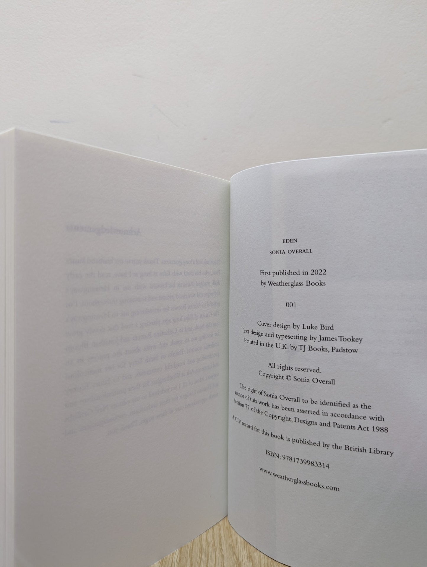 Eden by Overall; Sonia (Signed First Edition) - Fialta Books