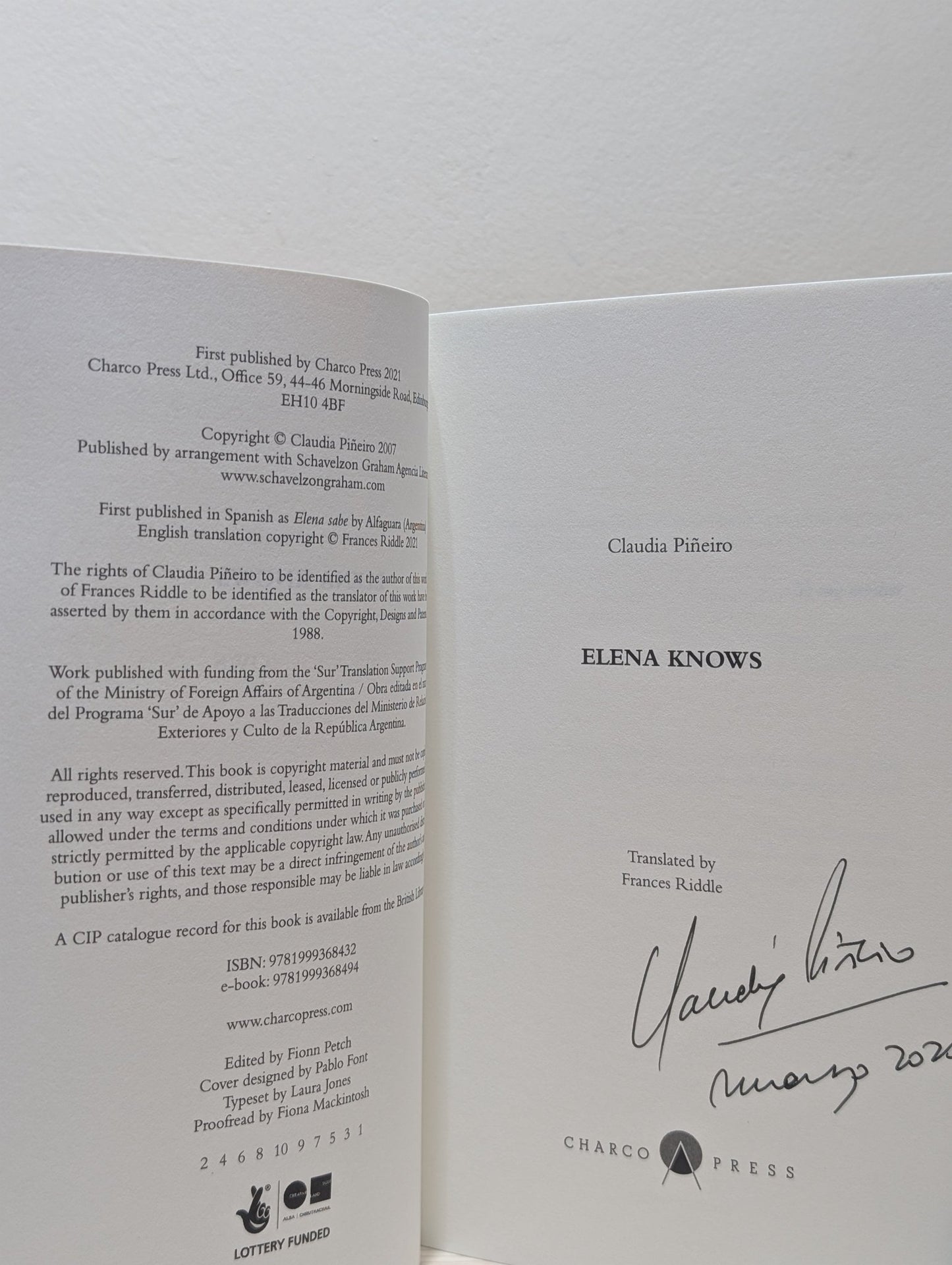 Elena Knows by Claudia Pineiro (Signed Dated First Edition) - Fialta Books