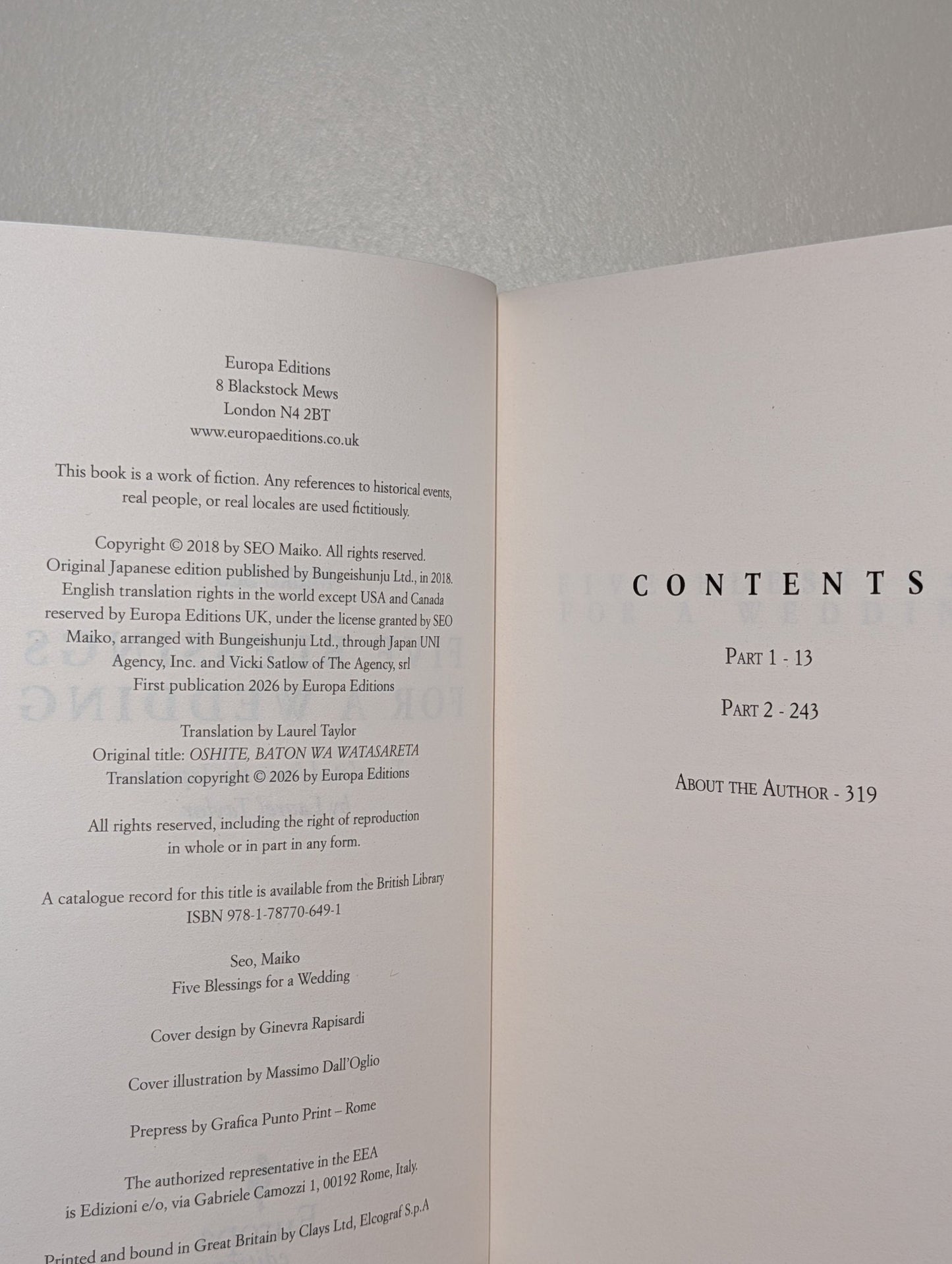 Five Blessings for a Wedding by Maiko Seo (Signed First Edition) - Fialta Books