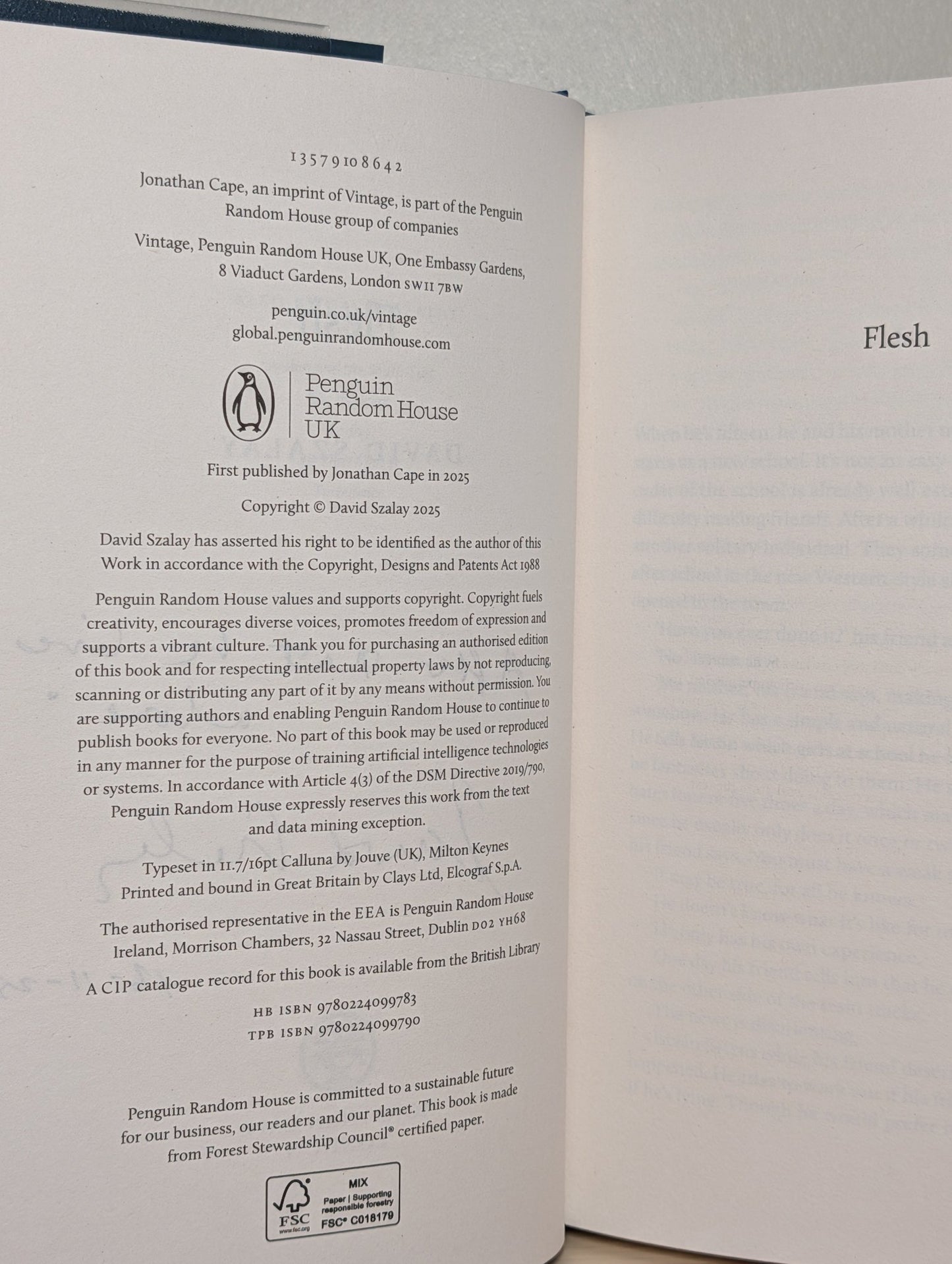 Flesh by David Szalay (Signed Lined First Edition) - Fialta Books