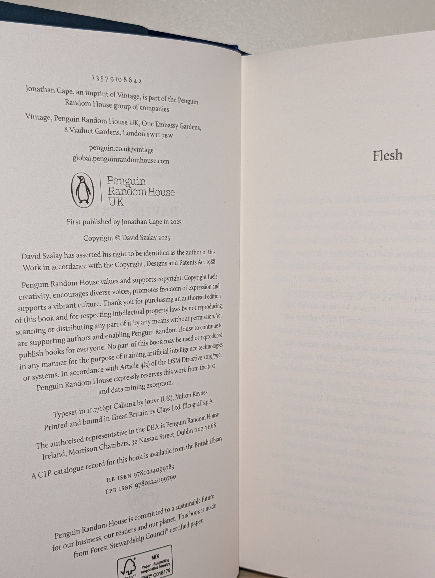 Flesh by David Szalay (Signed to Title Page) - Fialta Books