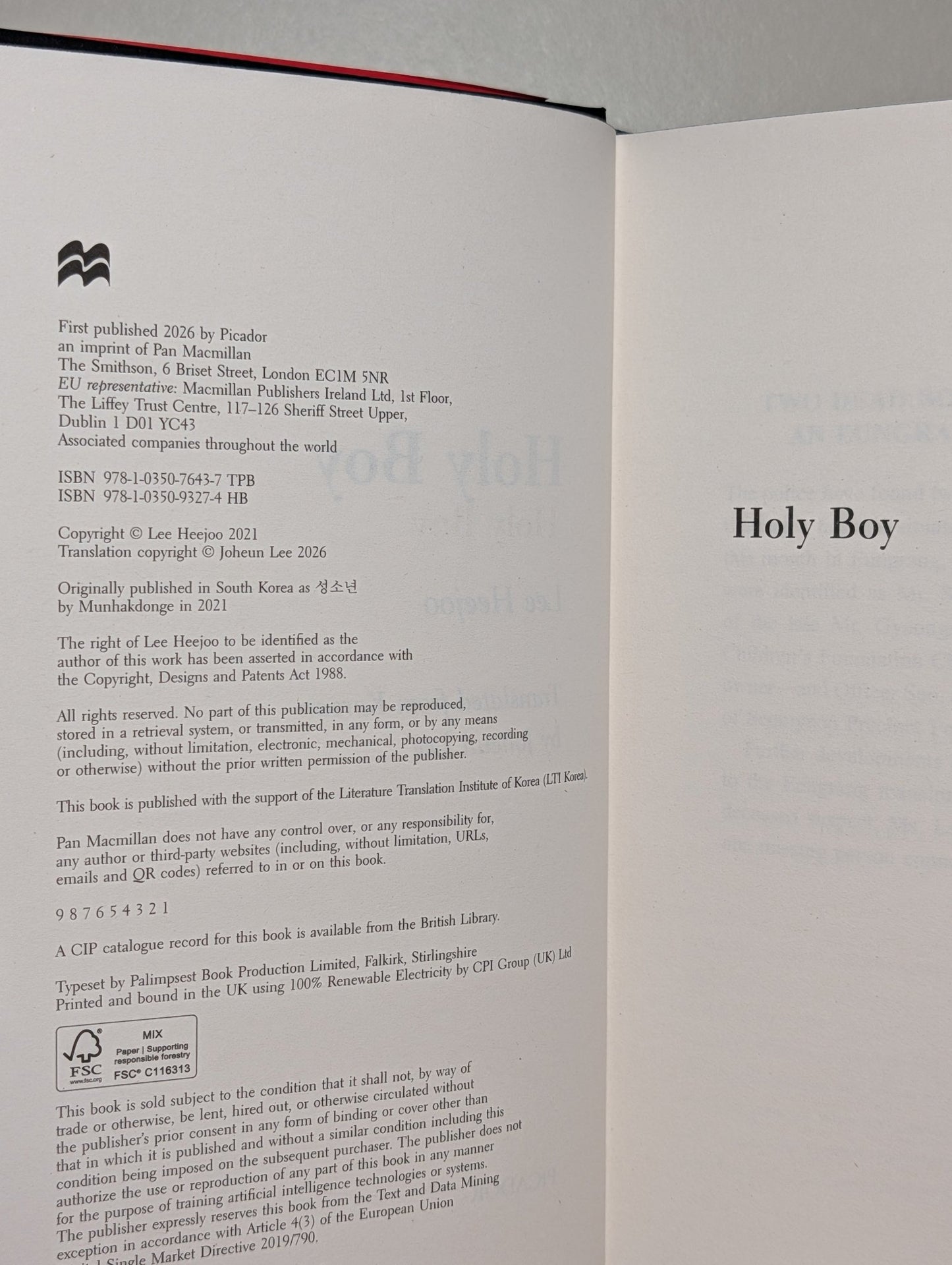 Holy Boy by Lee Heejoo (First Edition) - Fialta Books