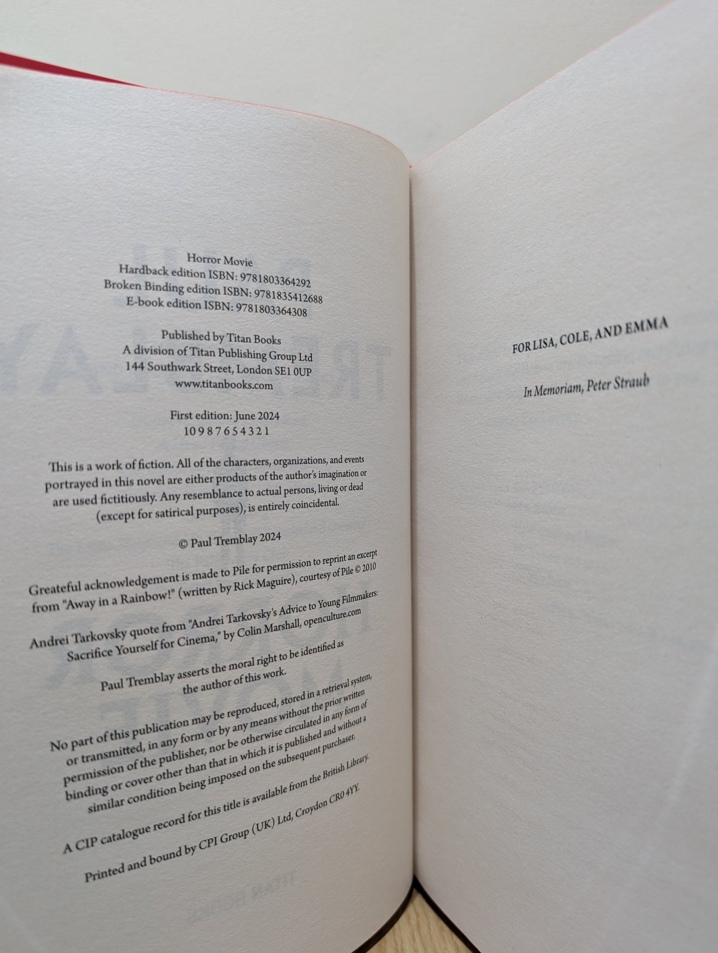 Horror Movie by Paul Tremblay (Signed First Edition with sprayed edges) - Fialta Books