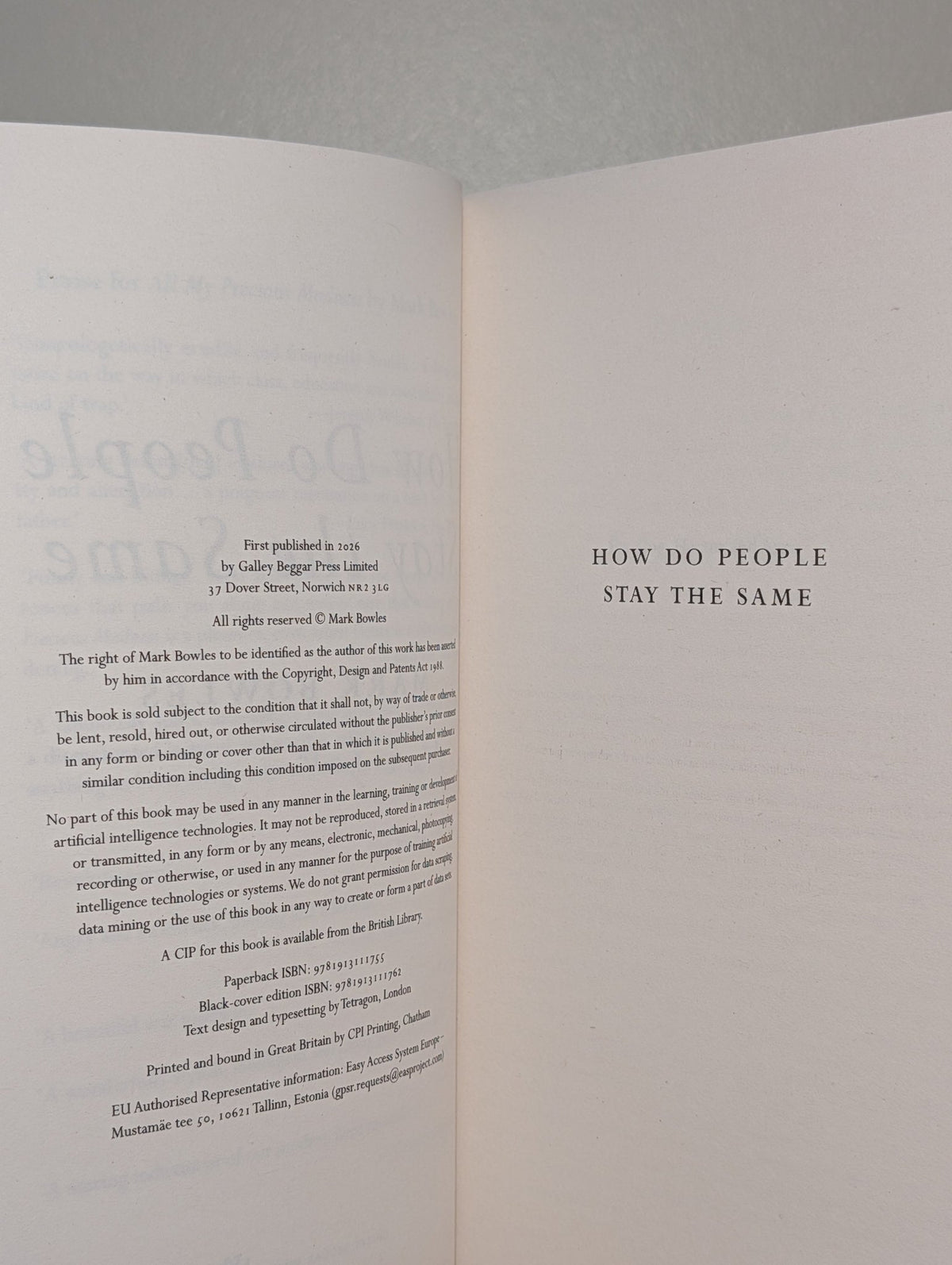 How Do People Stay The Same by Mark Bowles (Signed First Edition) - Fialta Books