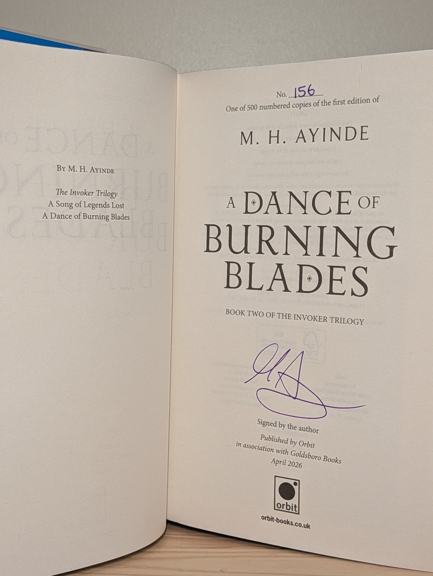 Invoker Trilogy 1 - 2; A Song of Legends Lost; A Dance of Burning Blades by M. H. Ayinde (Signed Numbered with sprayed edges) - Fialta Books