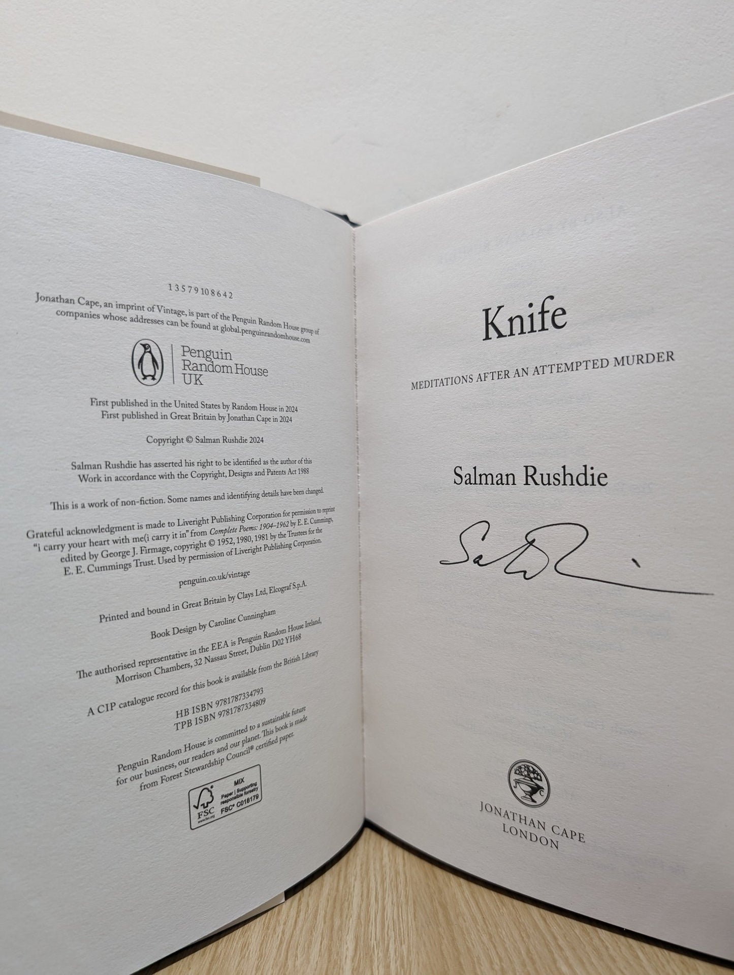 Knife: Meditations After an Attempted Murder by Salman Rushdie (Signed First Edition) - Fialta Books