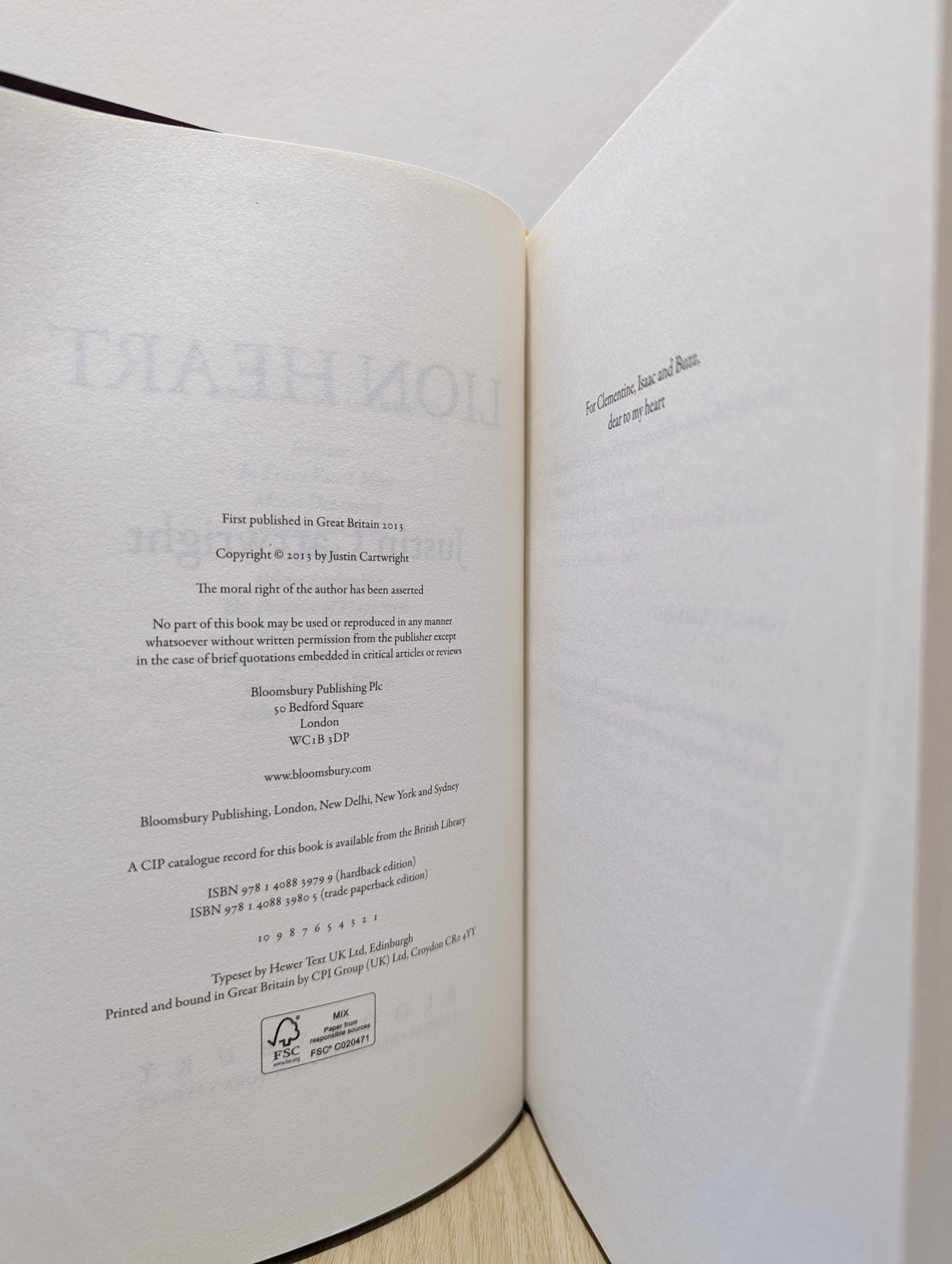 Lion Heart by Justin Cartwright (First Edition) - Fialta Books