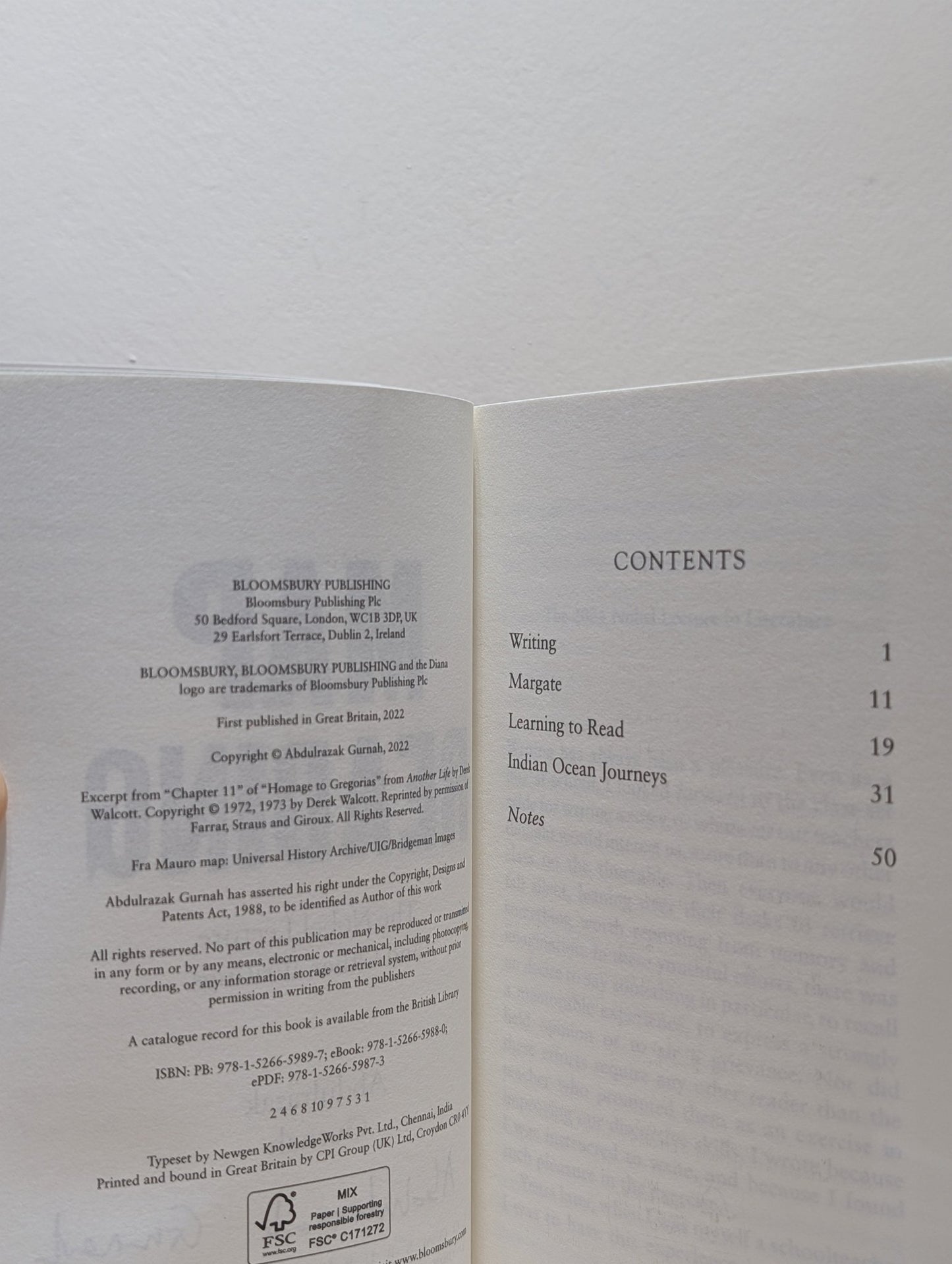 Map Reading: The Nobel Lecture and Other Writings by Abdulrazak Gurnah (Signed First Edition) - Fialta Books