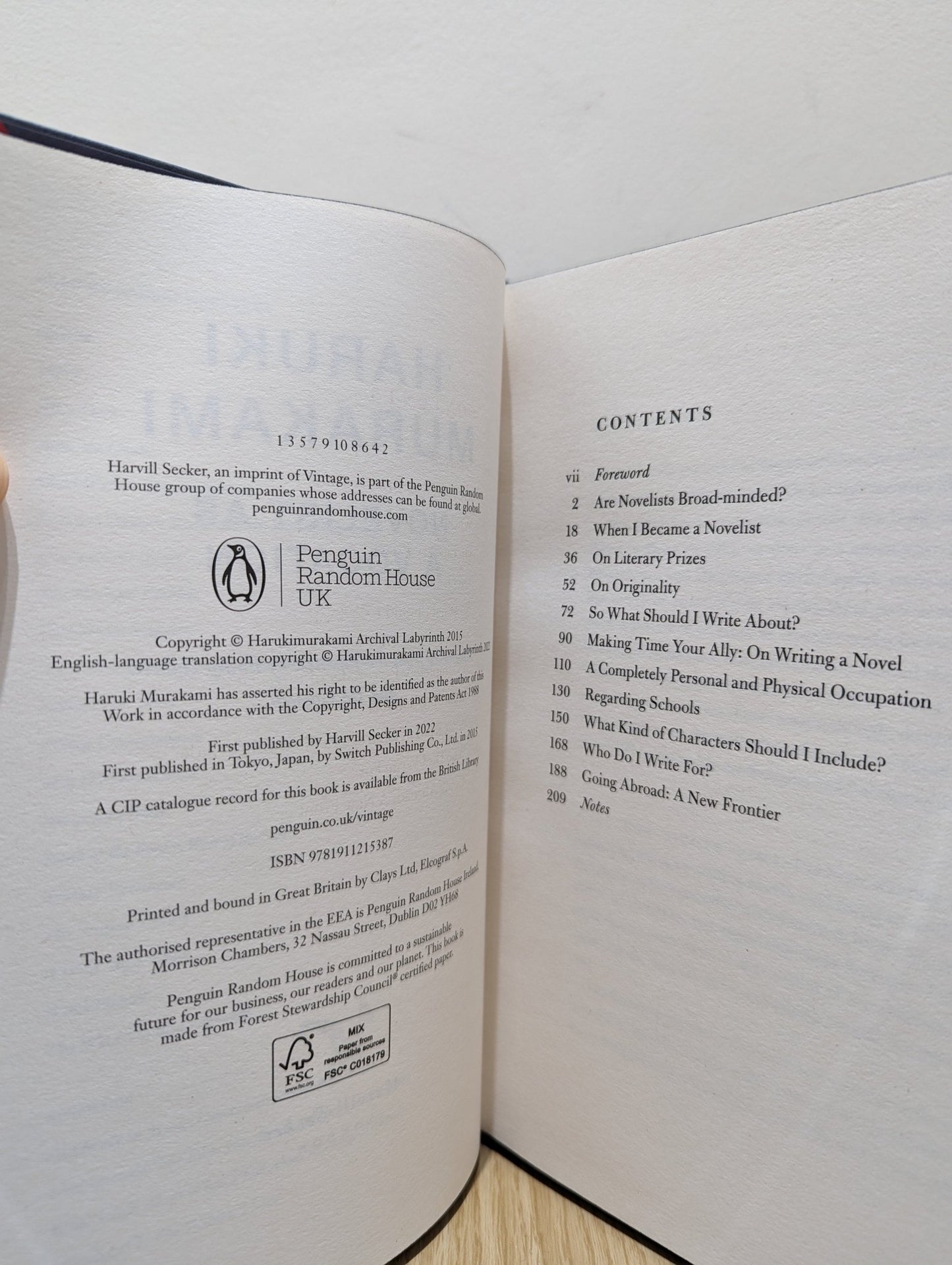 Novelist as a Vocation by Haruki Murakami (First Edition with sprayed edges) - Fialta Books