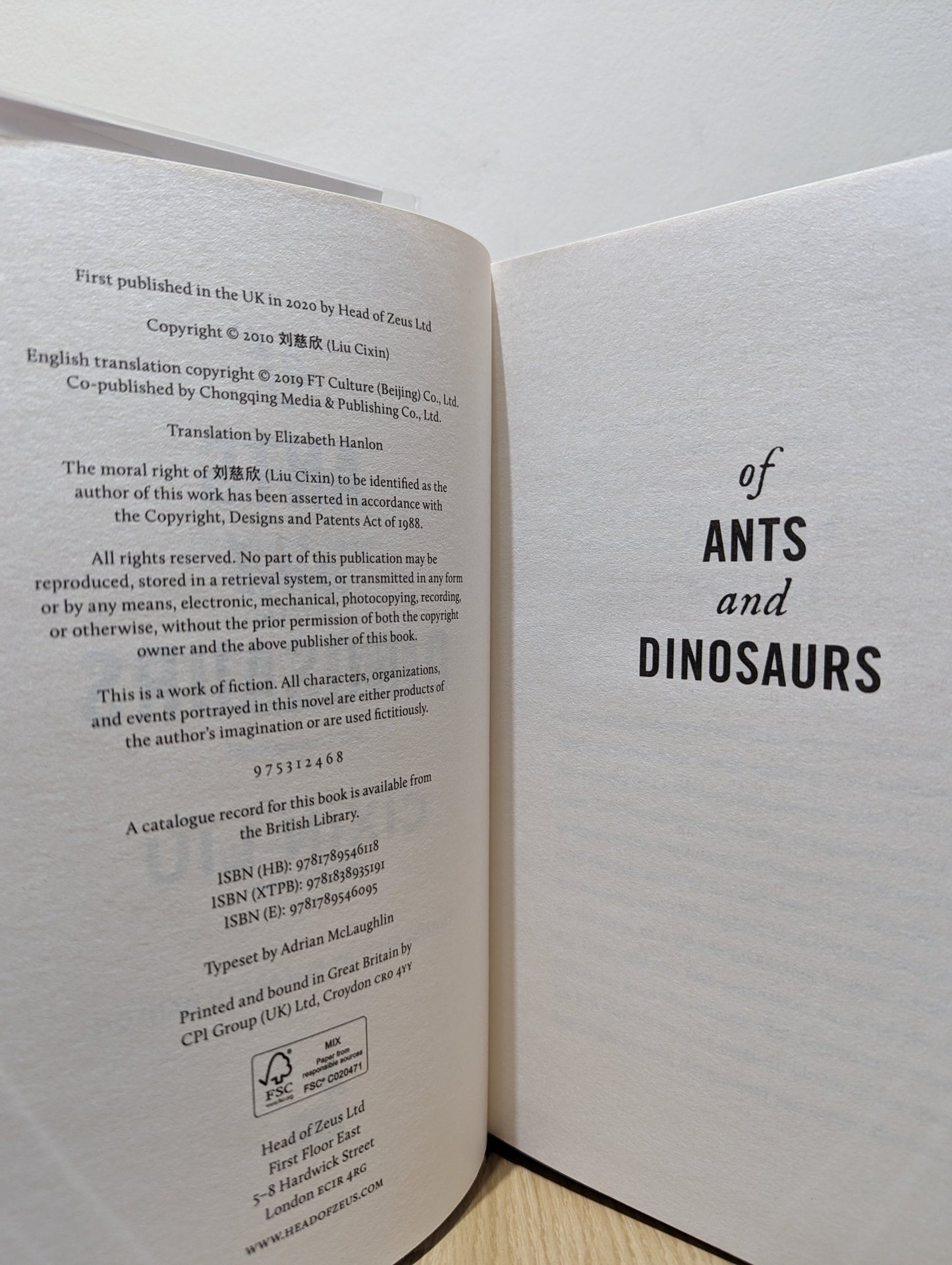 Of Ants and Dinosaurs by Cixin Liu (Signed First Edition) - Fialta Books