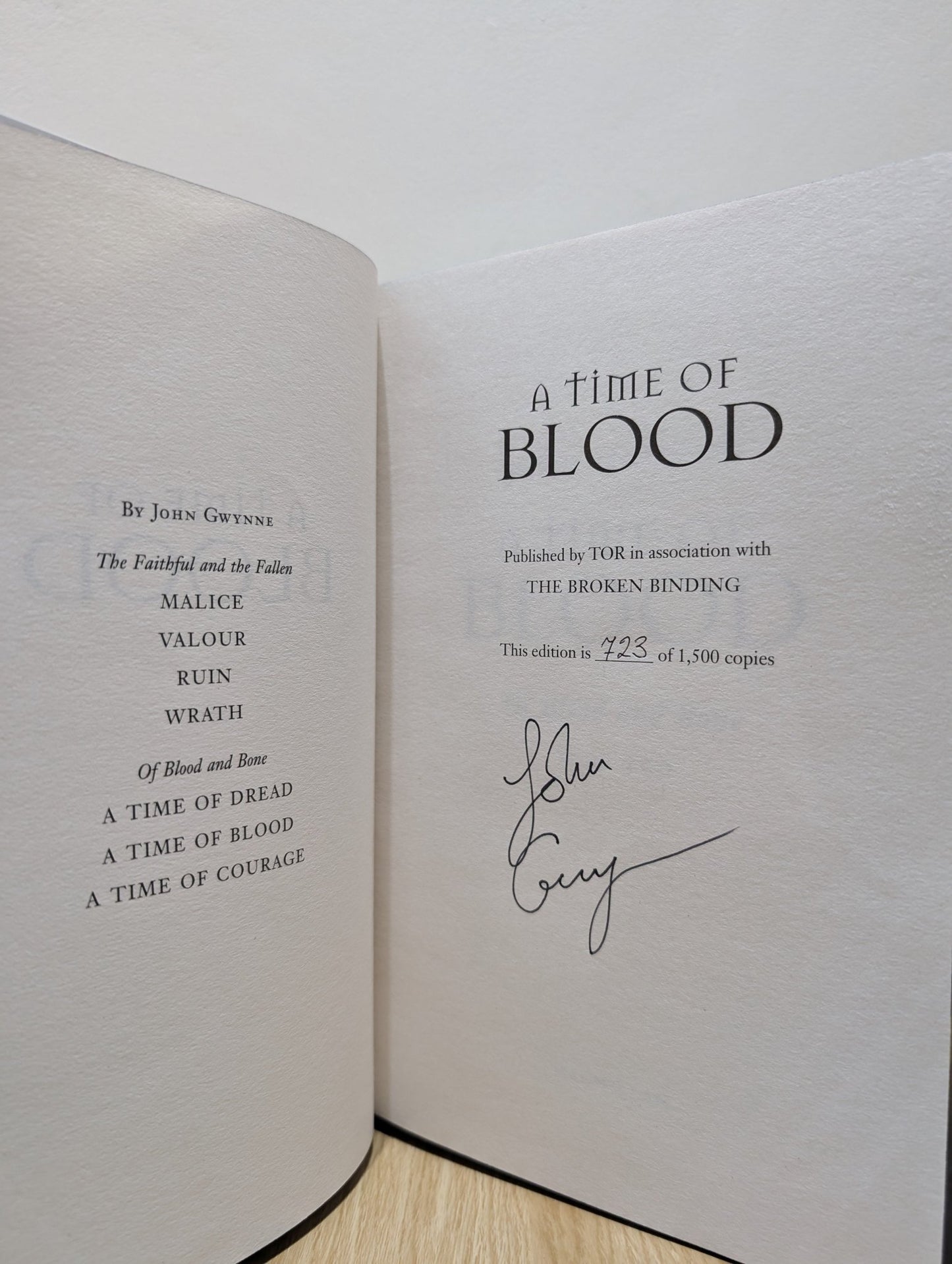 Of Blood and Bone: A Time of Dread; A Time of Blood; A Time of Courage by John Gwynne (Signed with sprayed edges) - Fialta Books