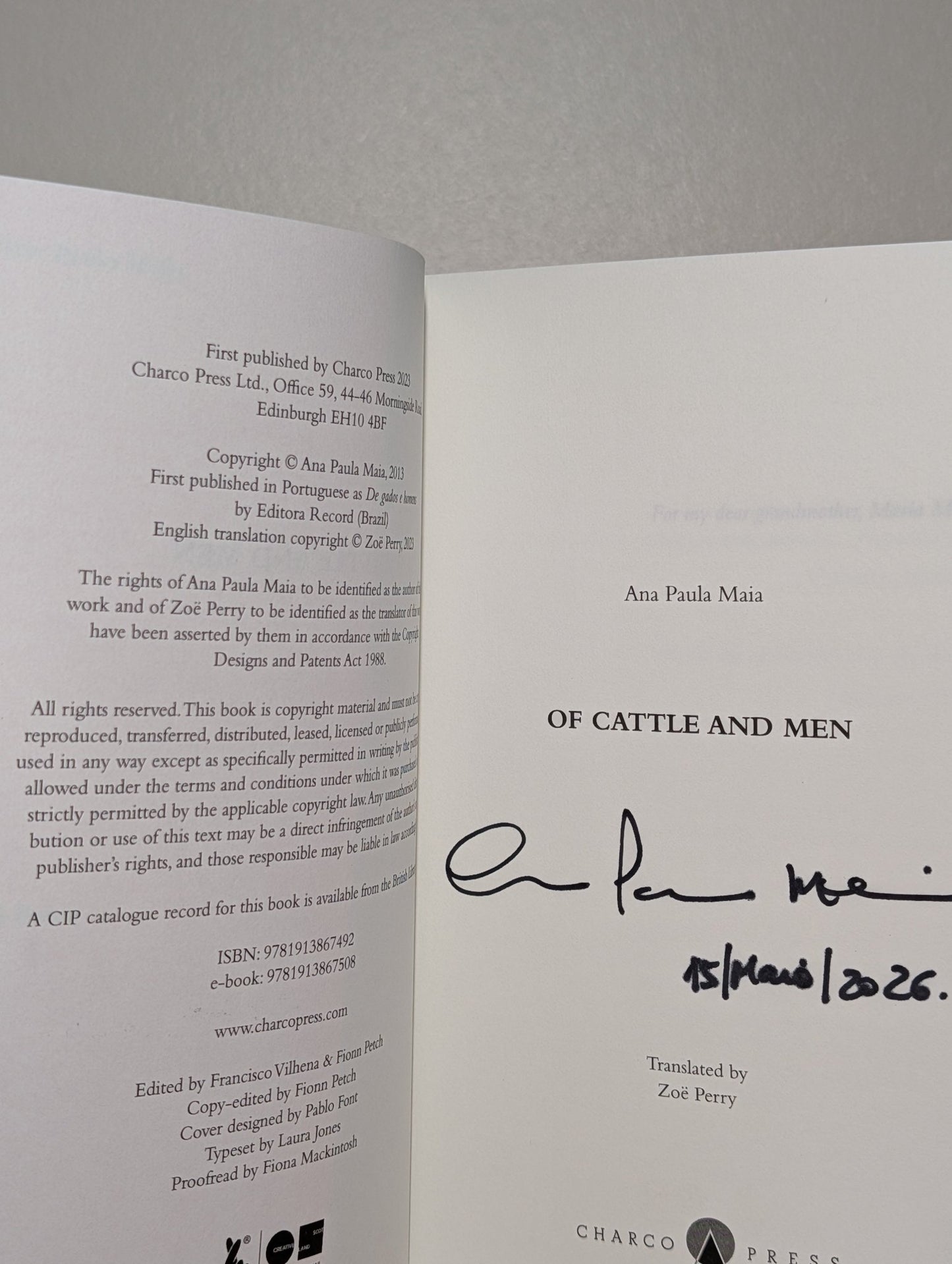 Of Cattle and Men by Ana Paula Maia (Signed Dated First Edition) - Fialta Books