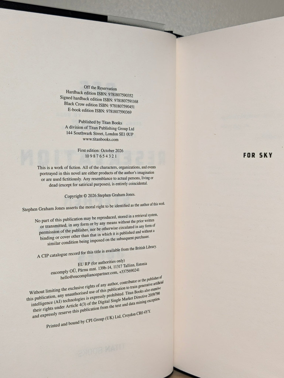 Off the Reservation by Stephen Graham Jones (Signed First Edition with sprayed edges) - Fialta Books
