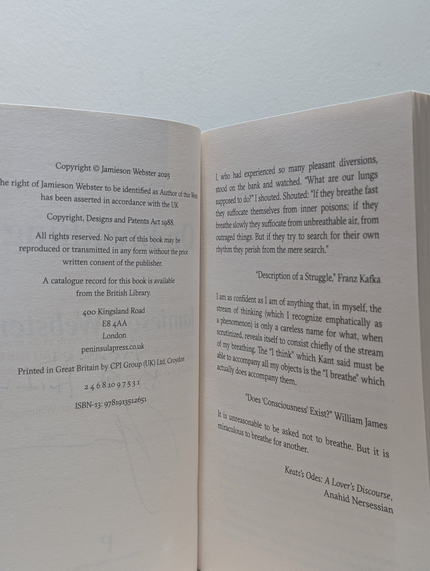 On Breathing by Jamieson Webster (Signed First Edition) - Fialta Books