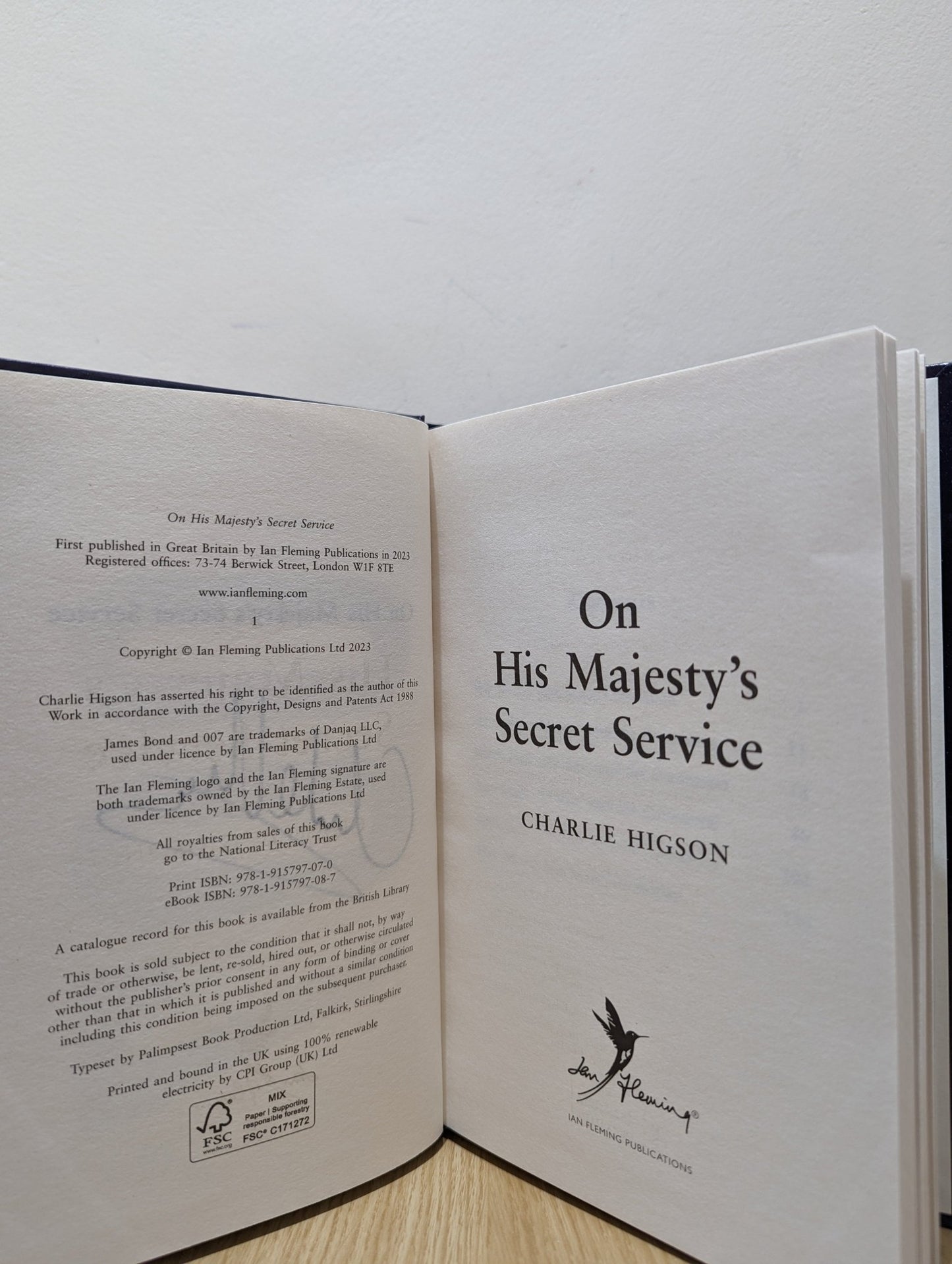 On His Majesty's Secret Service by Charlie Higson (Signed First Edition) - Fialta Books