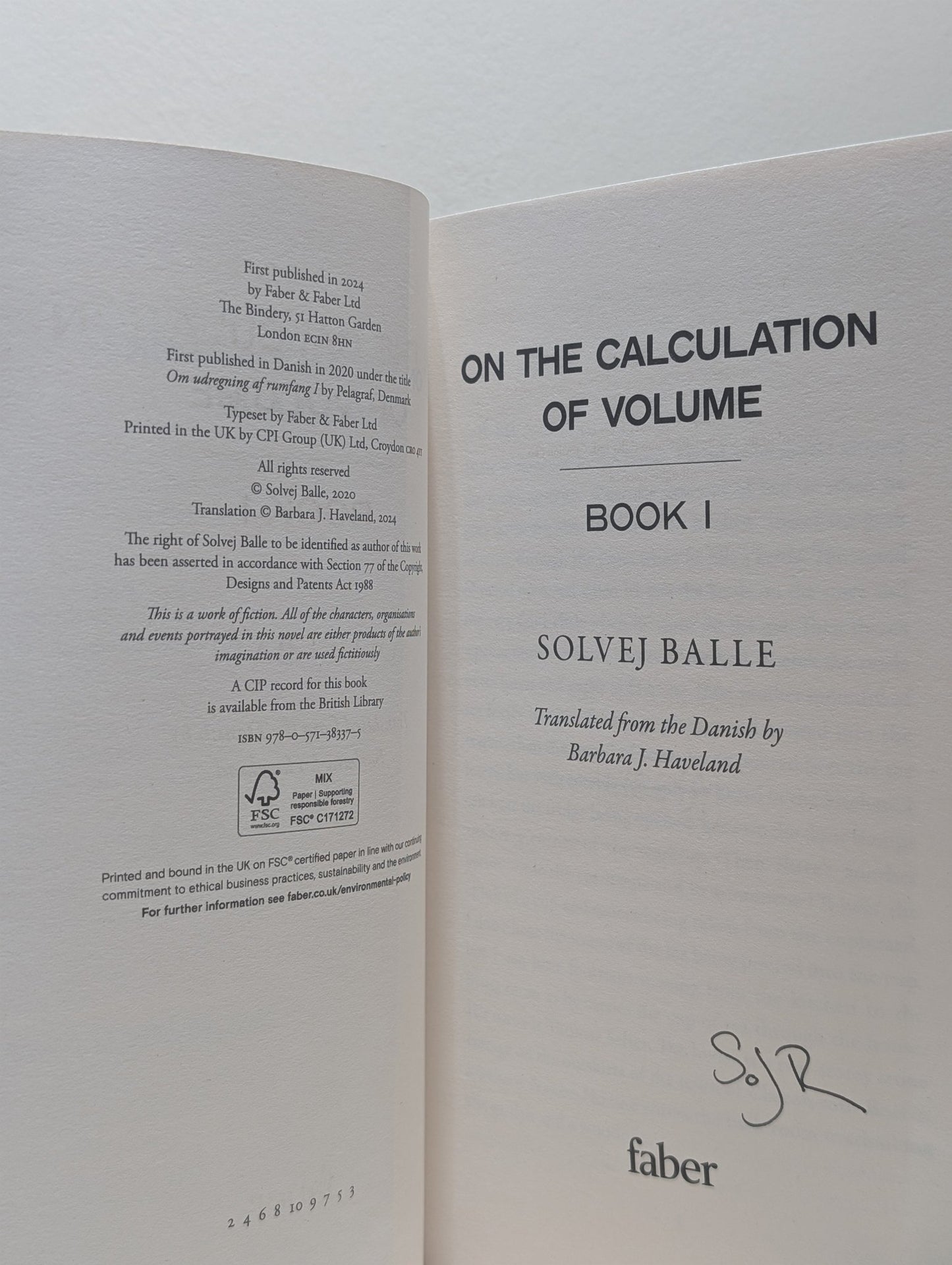 On the Calculation of Volume I by Solvej Balle (Signed) - Fialta Books