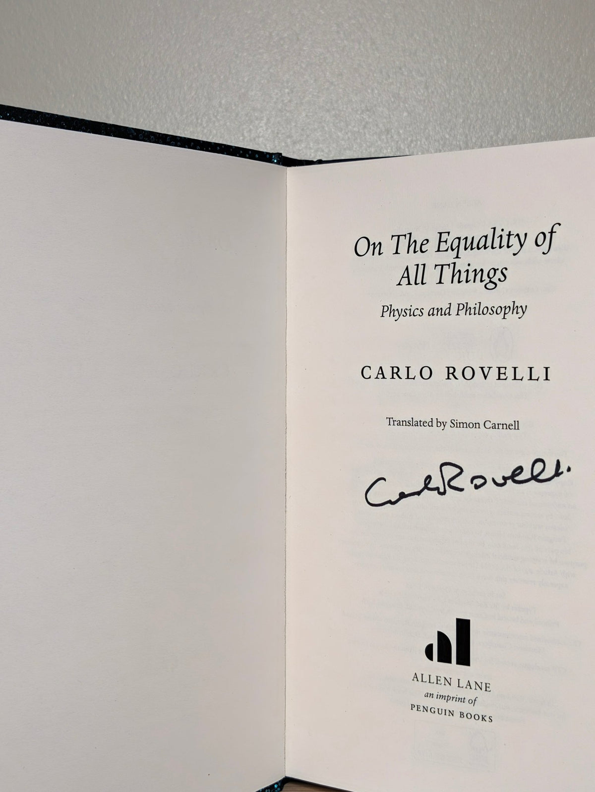 On the Equality of All Things by Carlo Rovelli (Signed First Edition) - Fialta Books