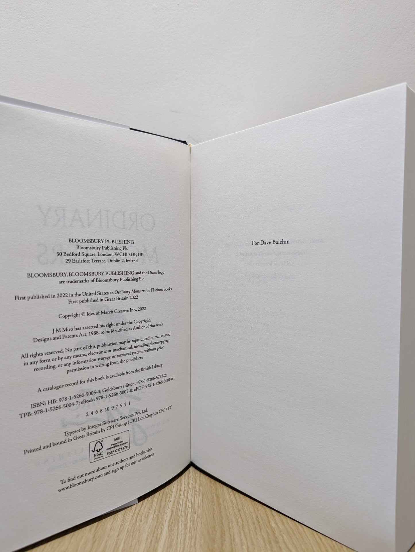 Ordinary Monsters by J M Miro (Signed First Edition) - Fialta Books