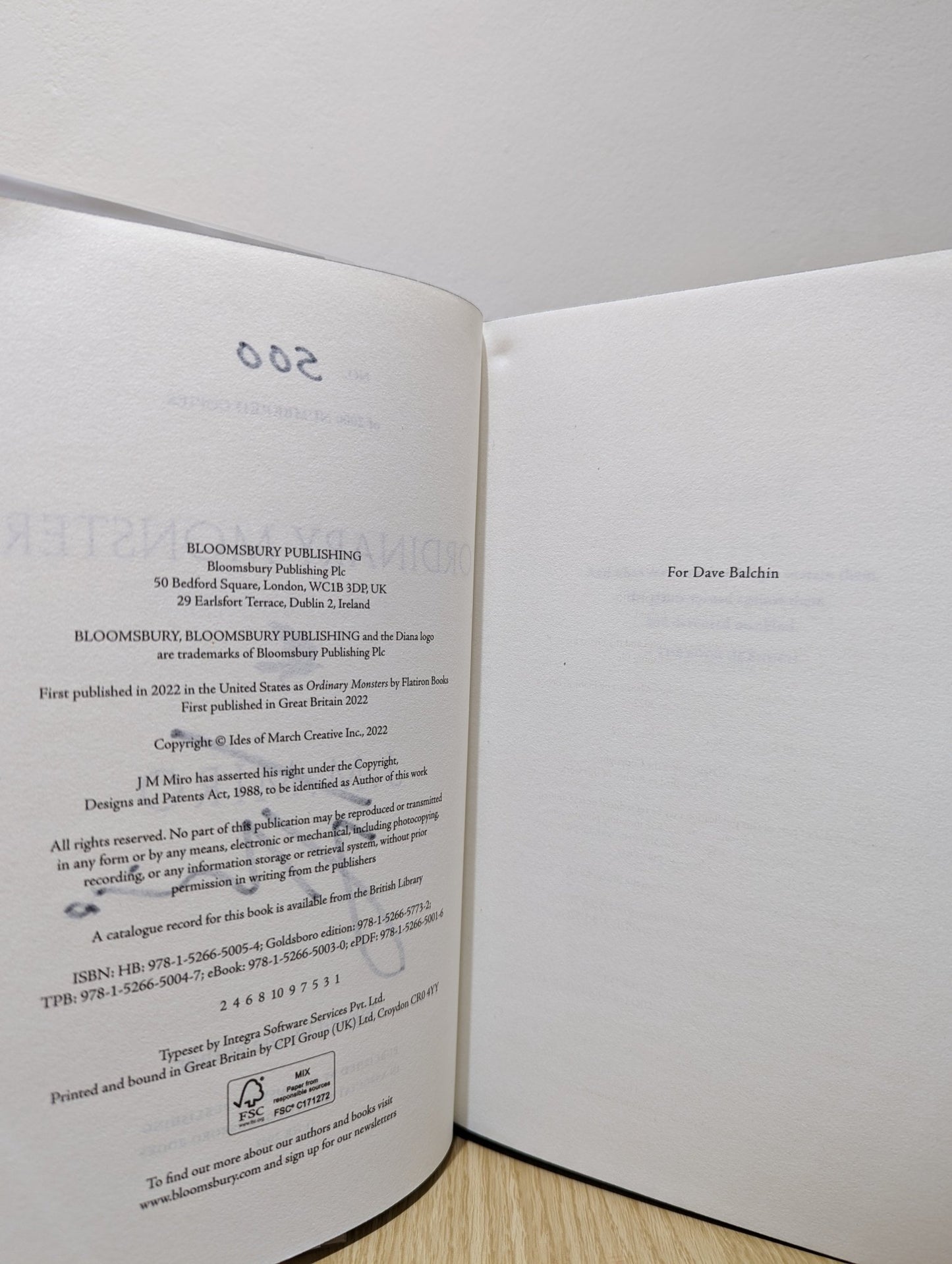 Ordinary Monsters by J M Miro (Signed First Edition with sprayed edges) - Fialta Books