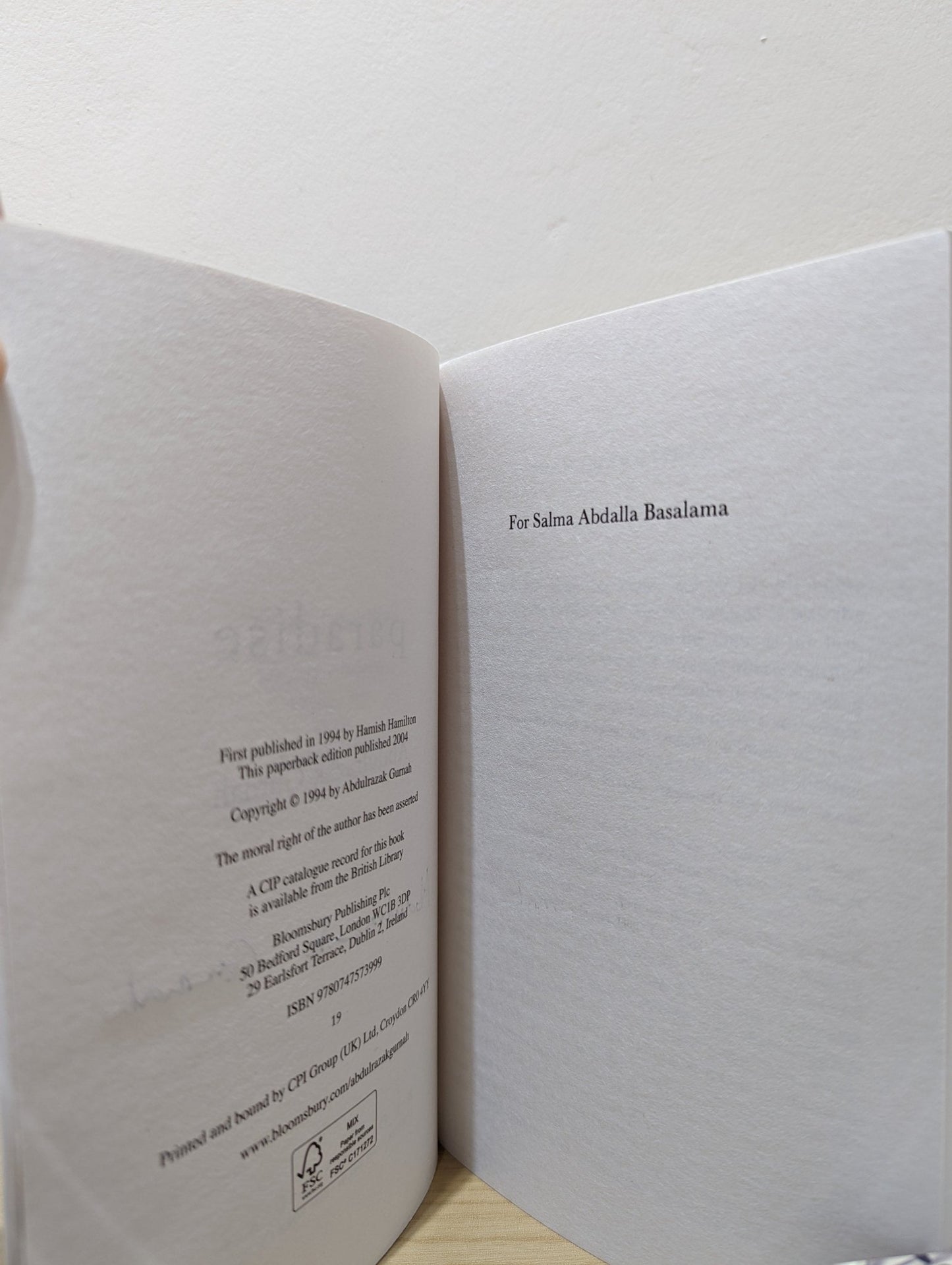 Paradise by Abdulrazak Gurnah (Signed) - Fialta Books