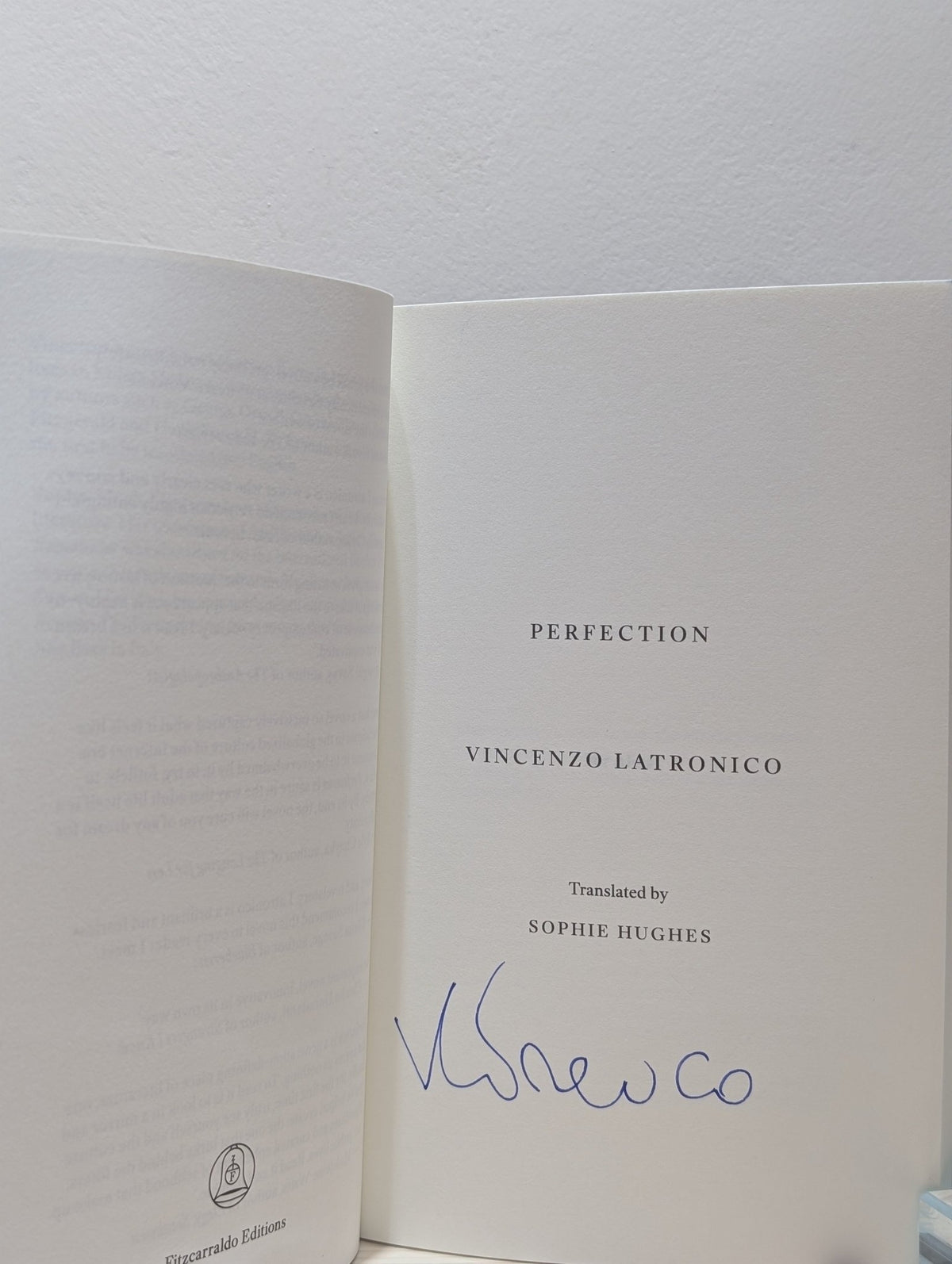 Perfection by Vincenzo Latronico (Signed First Edition) - Fialta Books