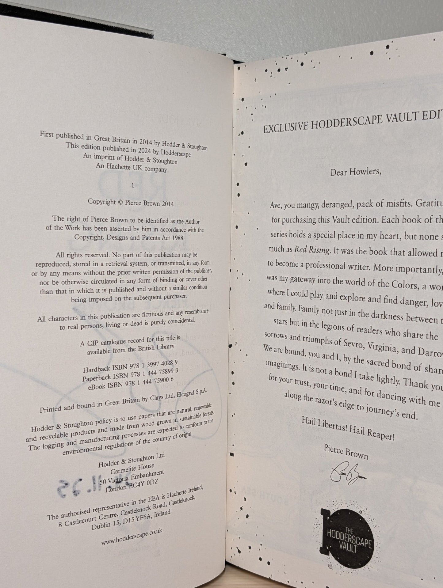 Red Rising by Pierce Brown (Signed Dated Edition) - Fialta Books