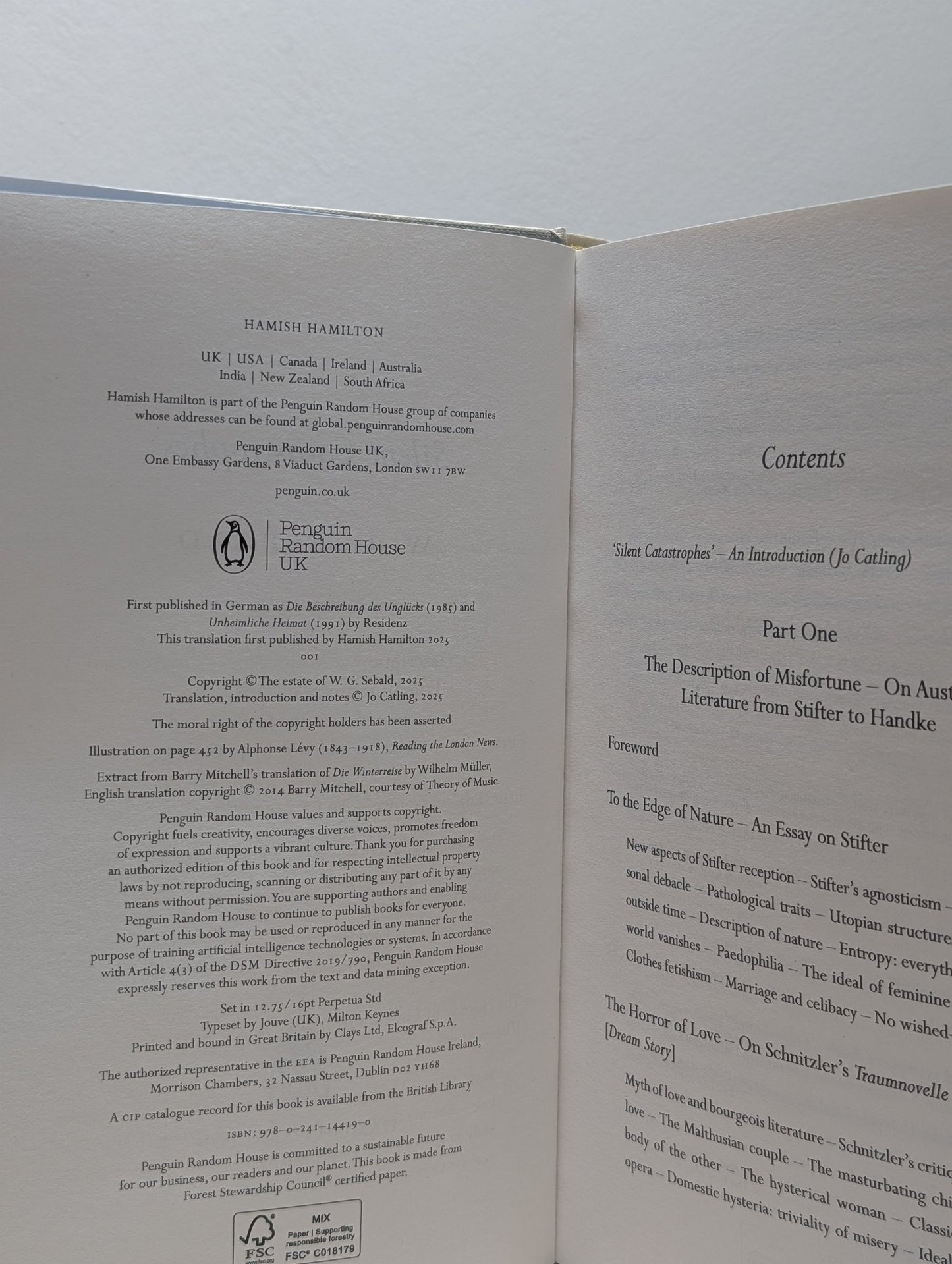Silent Catastrophes by W. G. Sebald (First Edition) - Fialta Books