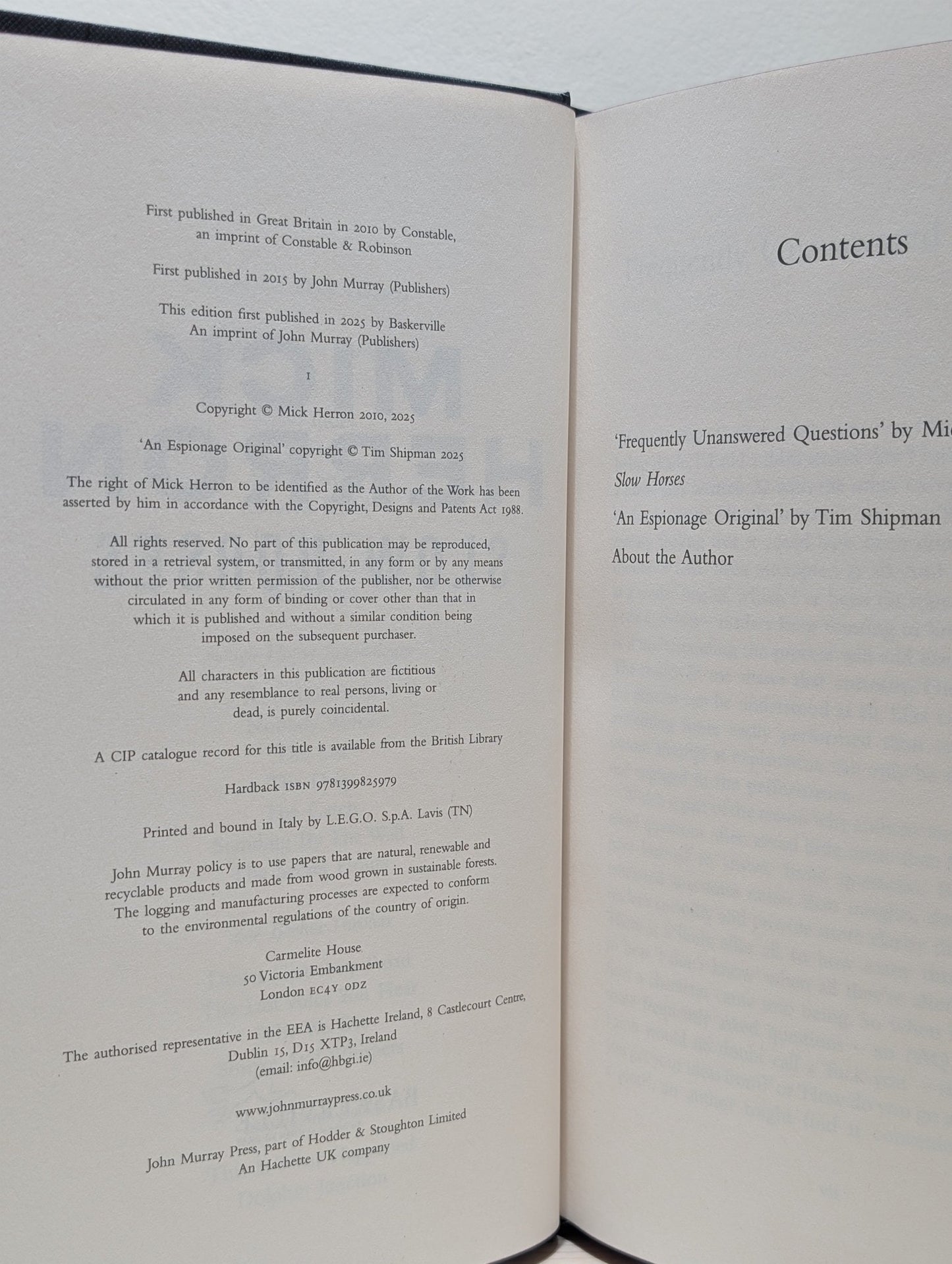 Slow Horses: Limited Signed Anniversary Edition by Mick Herron - Fialta Books