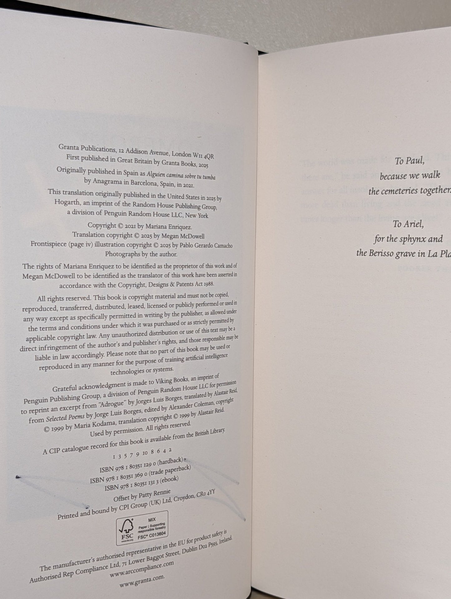 Somebody Is Walking on Your Grave: My Cemetery Journeys by Mariana Enriquez (Signed) - Fialta Books