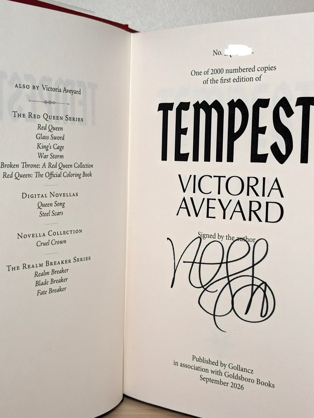 Tempest by Victoria Aveyard (Signed Numbered Edition with sprayed edges) - Fialta Books