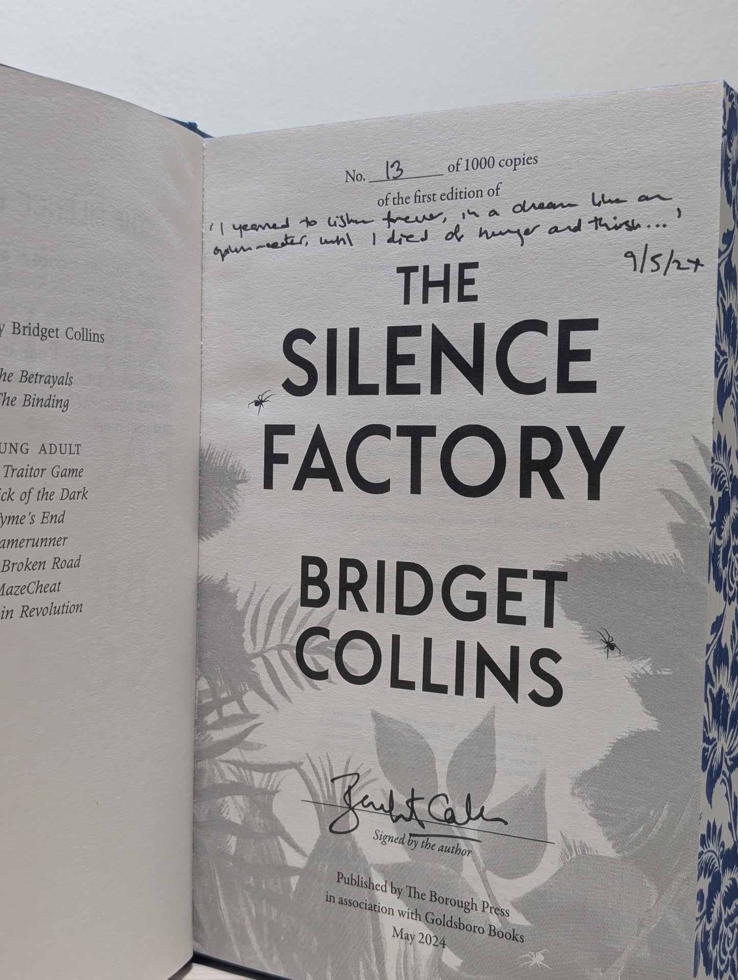 The Binding; Betrayals; Silence Factory by Bridget Collins (Signed with sprayed edges) - Fialta Books