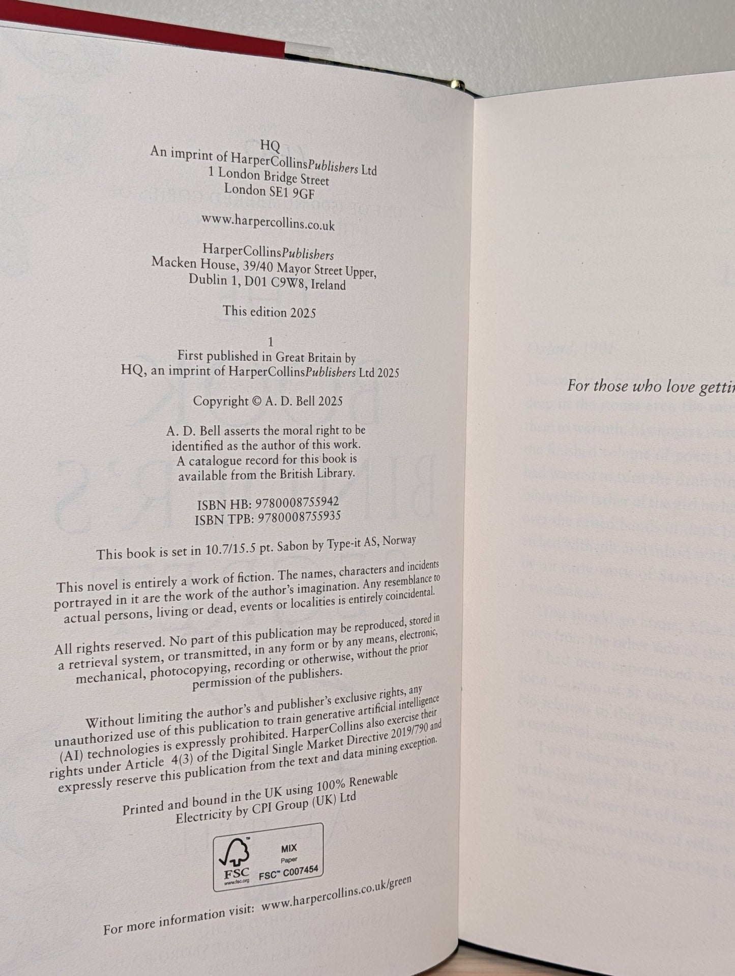 The Bookbinder's Secret by A. D. Bell (Signed First Edition with sprayed edges) - Fialta Books