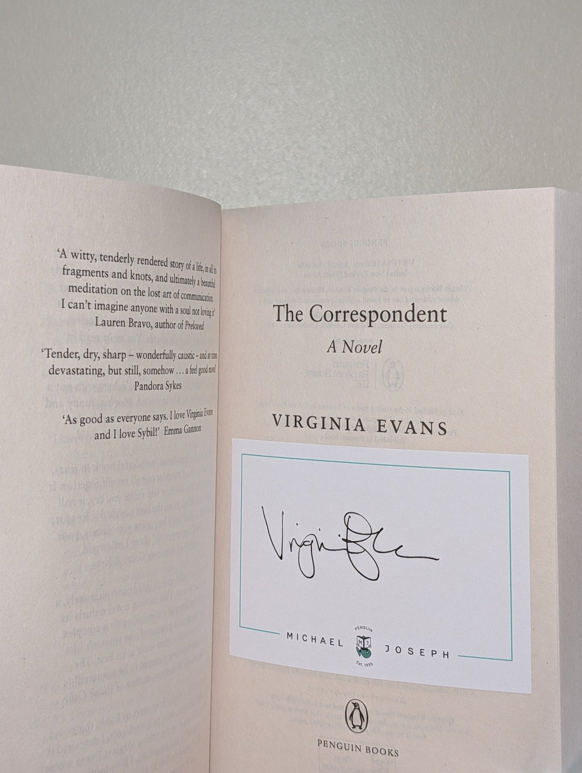 The Correspondent by Virginia Evans (Signed First Paperback Edition) - Fialta Books