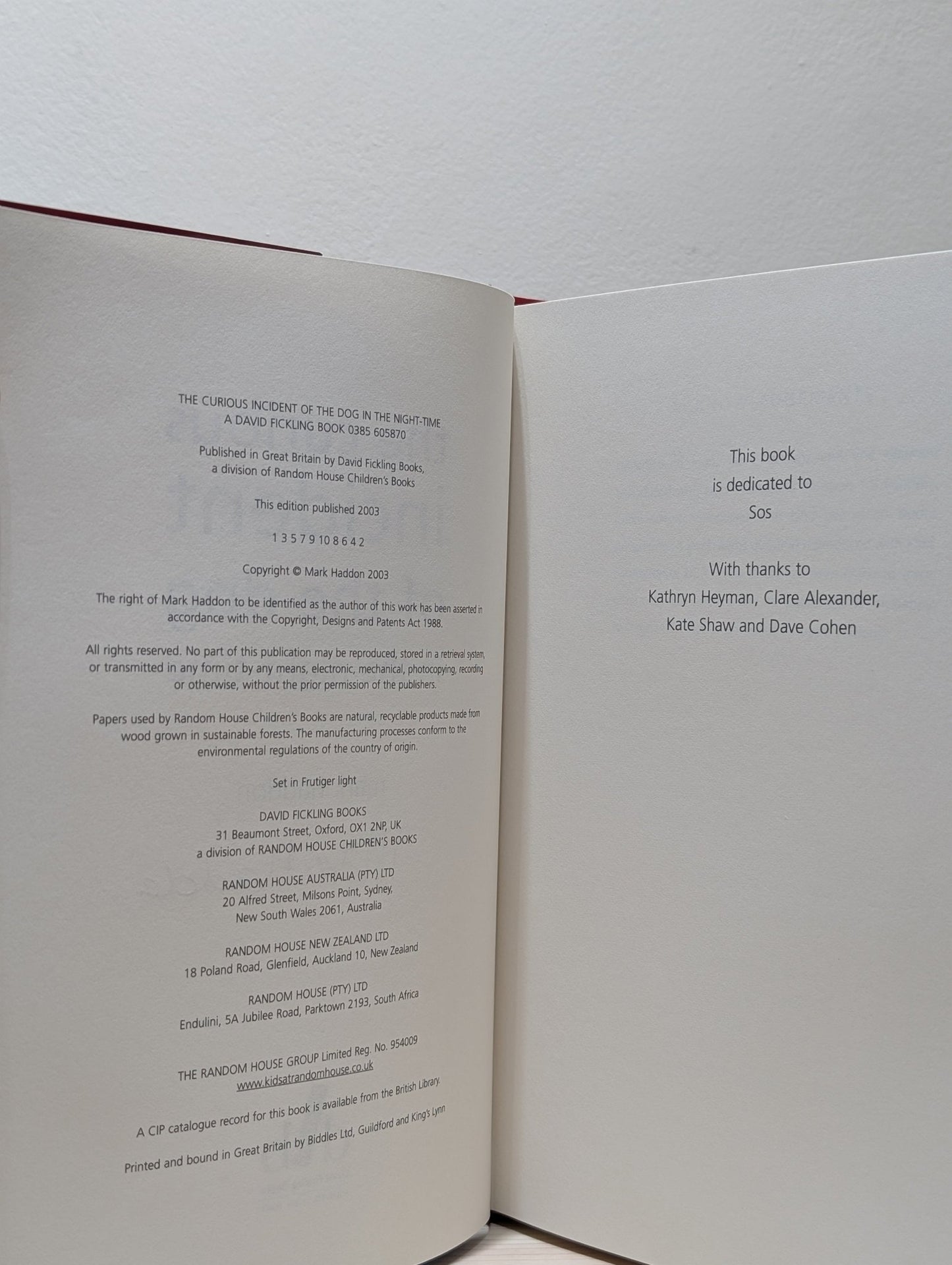 The Curious Incident Of The Dog In The Night - Time by Mark Haddon (Signed First Edition) - Fialta Books