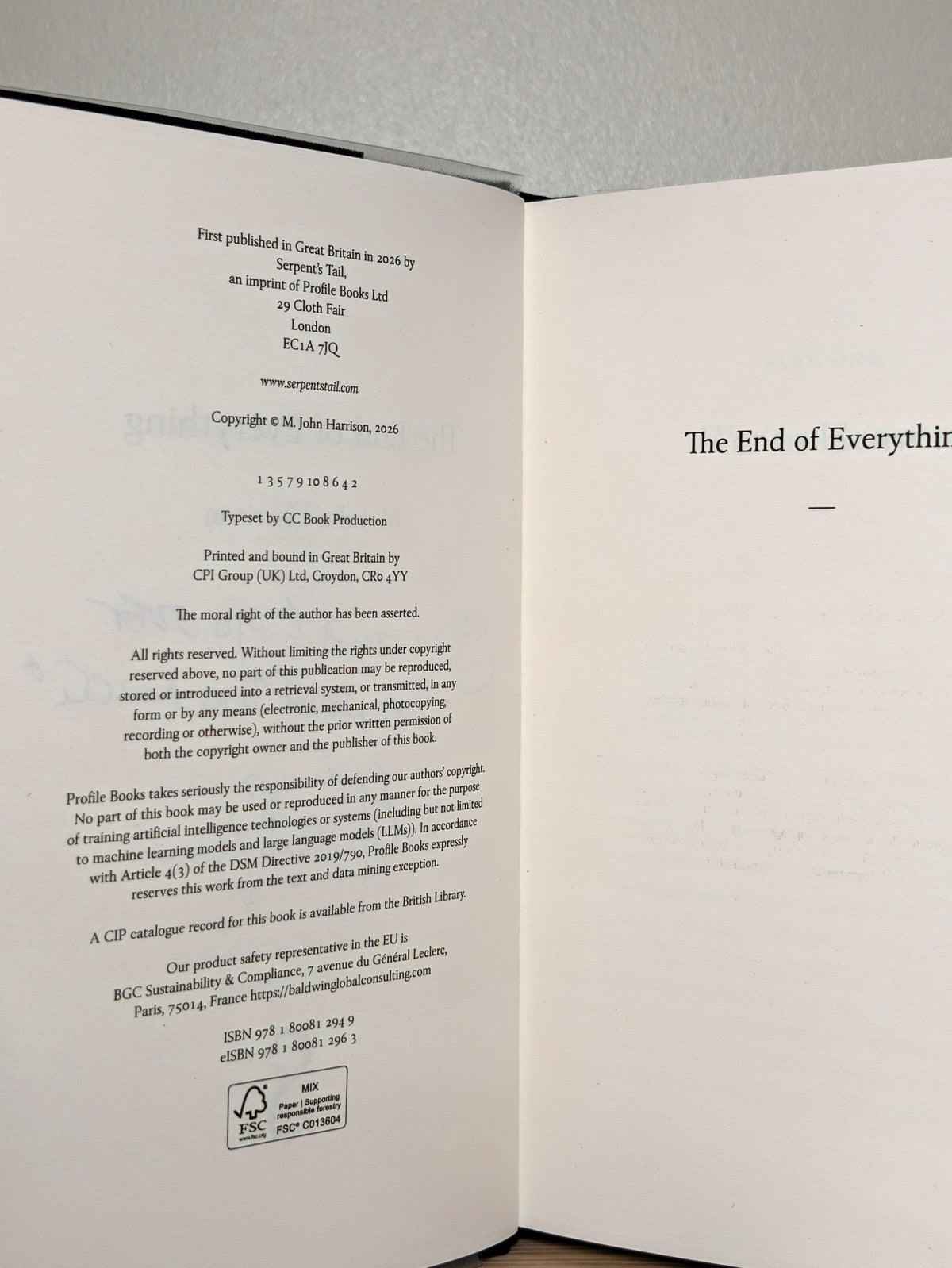 The End of Everything by M. John Harrison (Signed Lined First Edition) - Fialta Books